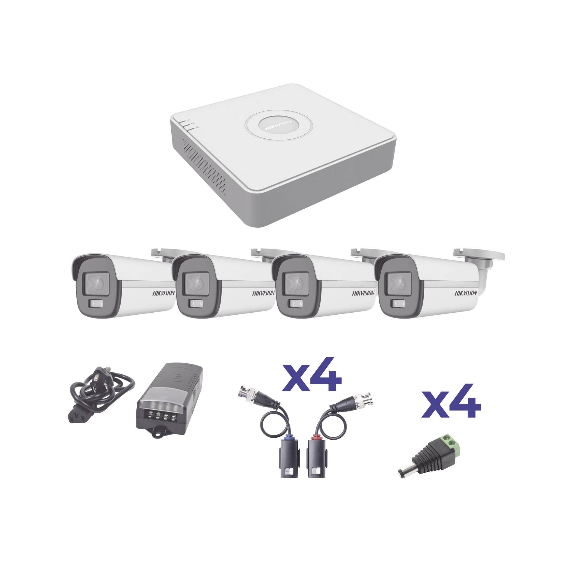 KIT COLORVU TURBOHD 1080P LITE / DVR 4 CANALES / 4 CÁMARAS BALA (EXTERIOR 2.8 MM) / TRANSCEPTORES / CONECTORES / FUENTE DE PODER PROFESIONAL-Kits Cámaras de Seguridad-HIKVISION-Bsai Seguridad & Controles