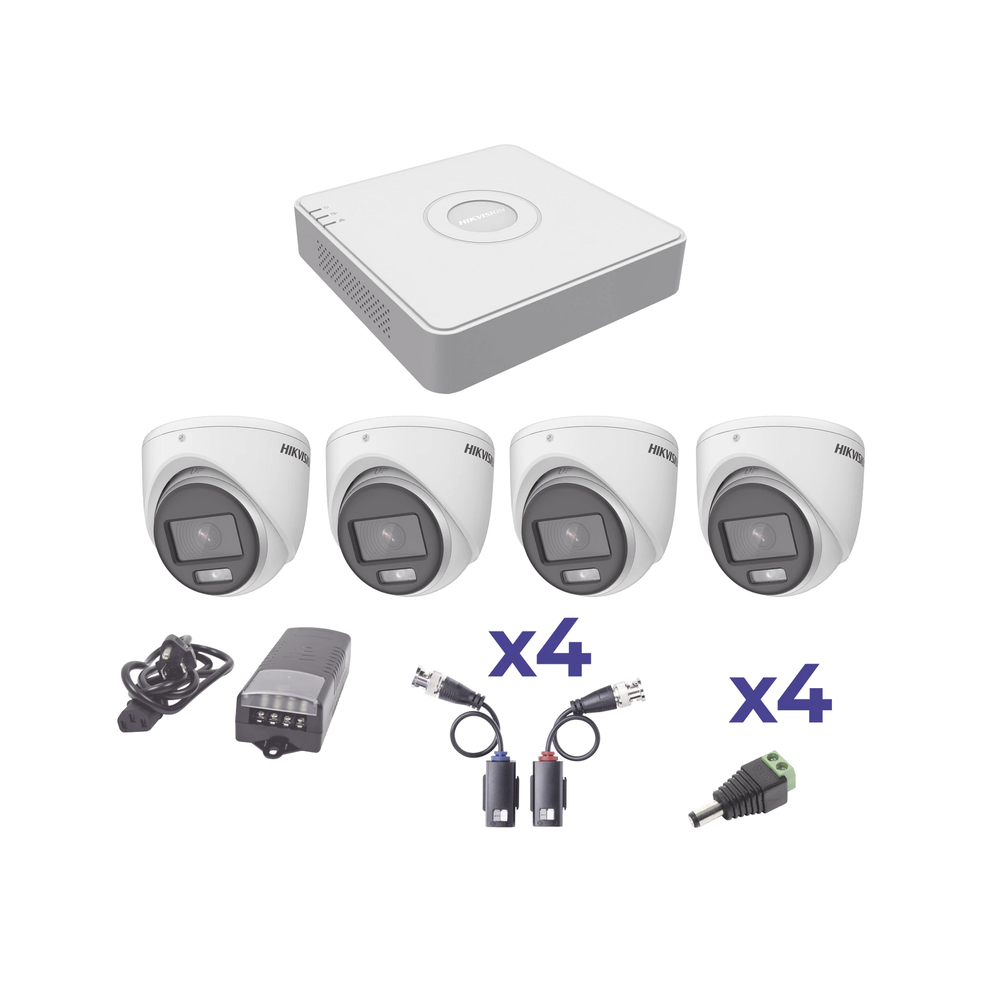 KIT COLORVU TURBOHD 1080PLITE / DVR 4 CANALES / 4 CÁMARAS EYEBALL (EXTERIOR) / TRANSCEPTORES / CONECTORES / FUENTE DE PODER PROFESIONAL-Kits Cámaras de Seguridad-HIKVISION-Bsai Seguridad & Controles