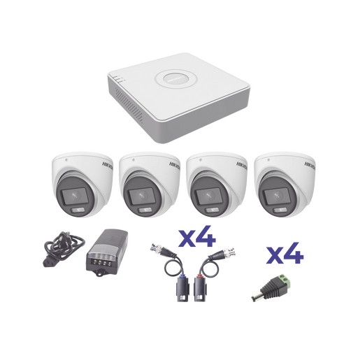 KIT COLORVU TURBOHD 1080PLITE / DVR 4 CANALES / 4 CÁMARAS EYEBALL (EXTERIOR) / TRANSCEPTORES / CONECTORES / FUENTE DE PODER PROFESIONAL-Kits Cámaras de Seguridad-HIKVISION-KH1080PL4EC-Bsai Seguridad & Controles