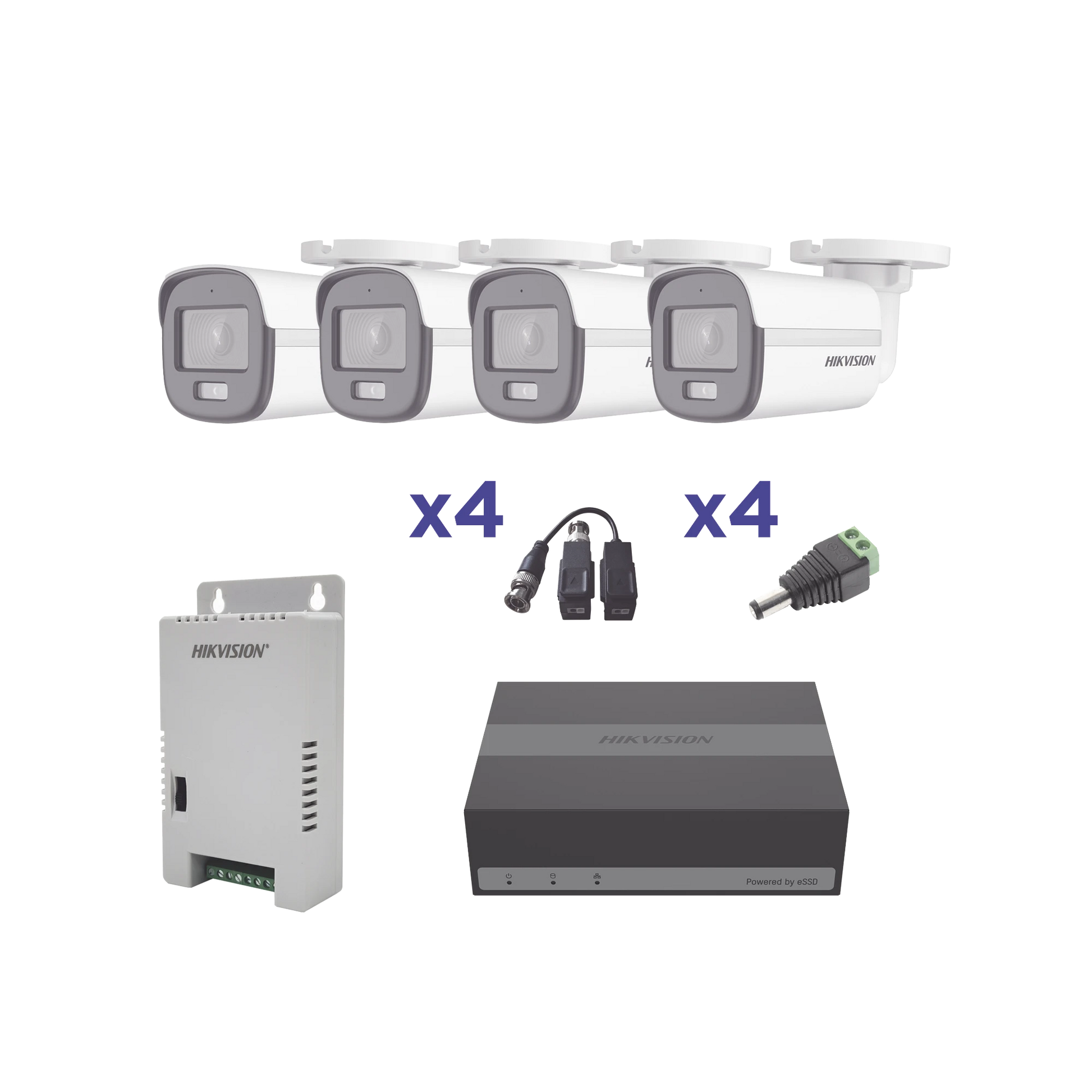 KIT COLORVU TURBOHD 1080P LITE / DVR 4 CANALES CON ALMACENAMIENTO 300GB(ESSD) / 4 CÁMARAS BALA COLORVU CON MICRÓFONO/ TRANSCEPTORES / CONECTORES / FUENTE DE PODER PROFESIONAL-Kits- Sistemas Completos-HIKVISION-Bsai Seguridad & Controles