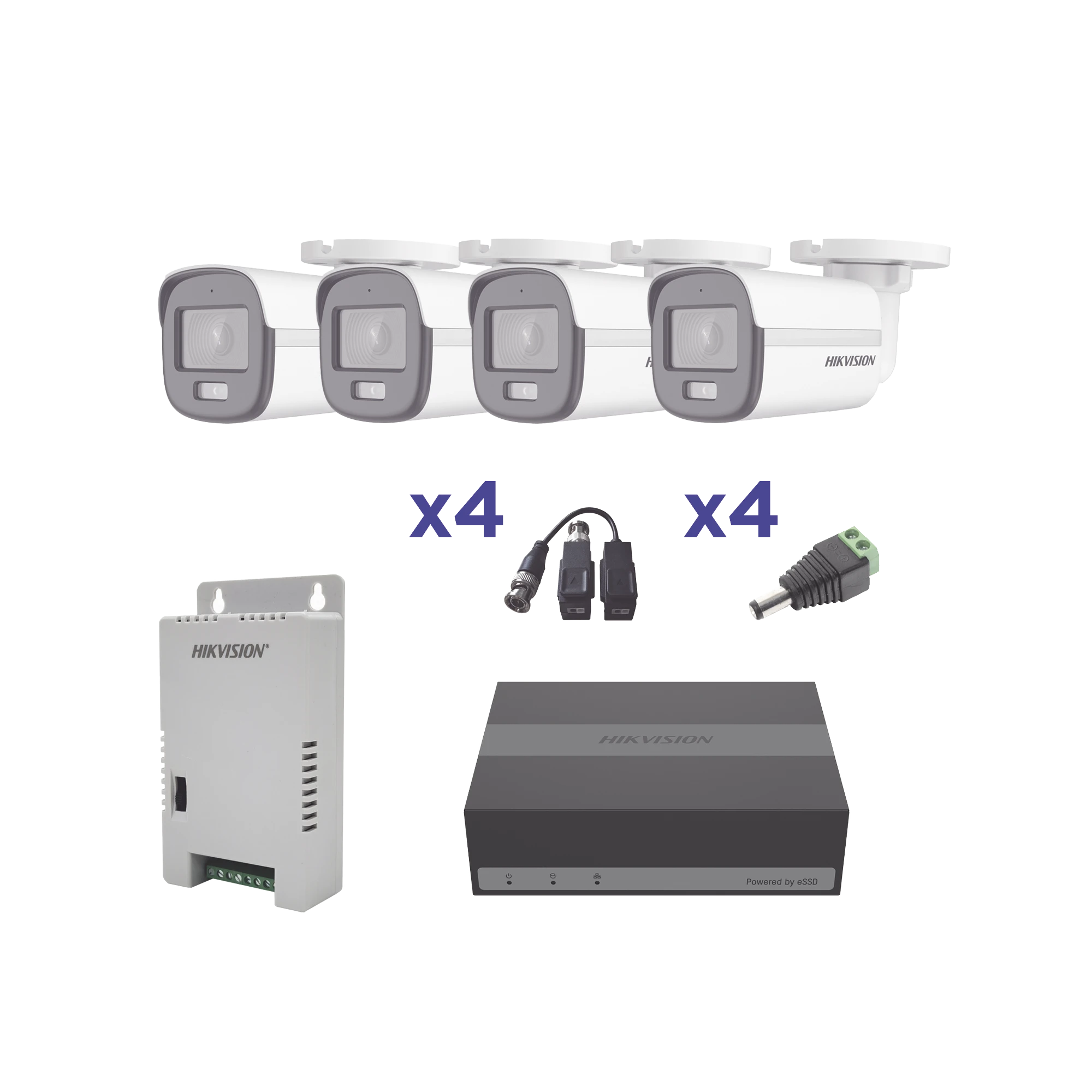 KIT COLORVU TURBOHD 1080P LITE / DVR 4 CANALES CON ALMACENAMIENTO 300GB(ESSD) / 4 CÁMARAS BALA COLORVU CON MICRÓFONO/ TRANSCEPTORES / CONECTORES / FUENTE DE PODER PROFESIONAL-Kits- Sistemas Completos-HIKVISION-Bsai Seguridad & Controles