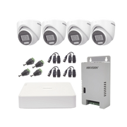 KIT TURBOHD 1080P / DVR 4 CANALES CON AUDIO POR COAXITRON / 4 CÁMARAS CON MICRÓFONO Y 106° VISIÓN/ LUZ BLANCA + IR VISIÓN NOCTURNA / TRANSCEPTORES / CONECTORES / FUENTE DE PODER PROFESIONAL-Kits- Sistemas Completos-HIKVISION-Bsai Seguridad & Controles