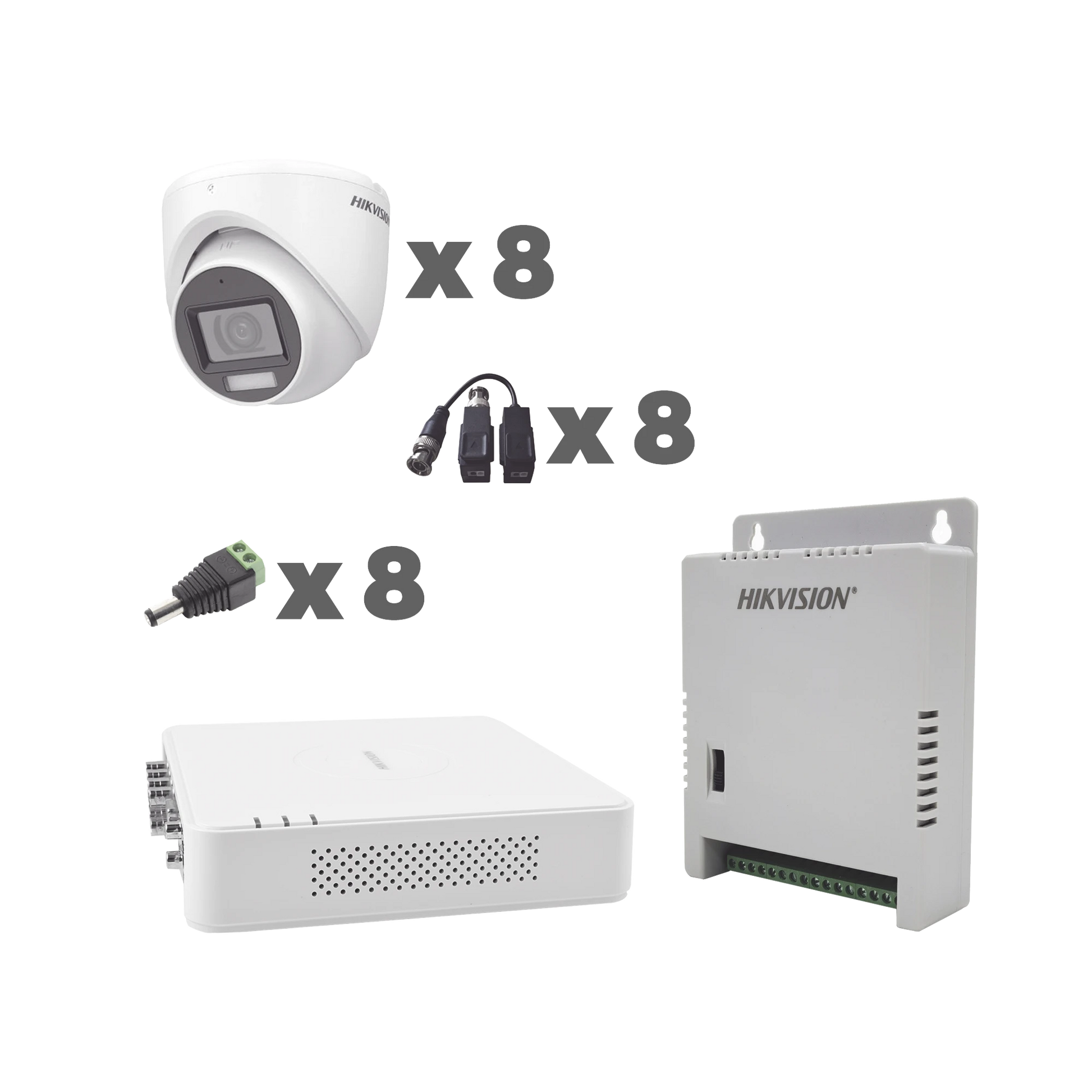 KIT TURBOHD 1080P / DVR 8 CANALES CON AUDIO POR COAXITRON / 8 CÁMARAS CON MICRÓFONO INTEGRADO 106° VISIÓN/ LUZ BLANCA + IR VISIÓN NOCTURNA / TRANSCEPTORES / CONECTORES / FUENTE DE PODER PROFESIONAL-Kits- Sistemas Completos-HIKVISION-Bsai Seguridad & Controles