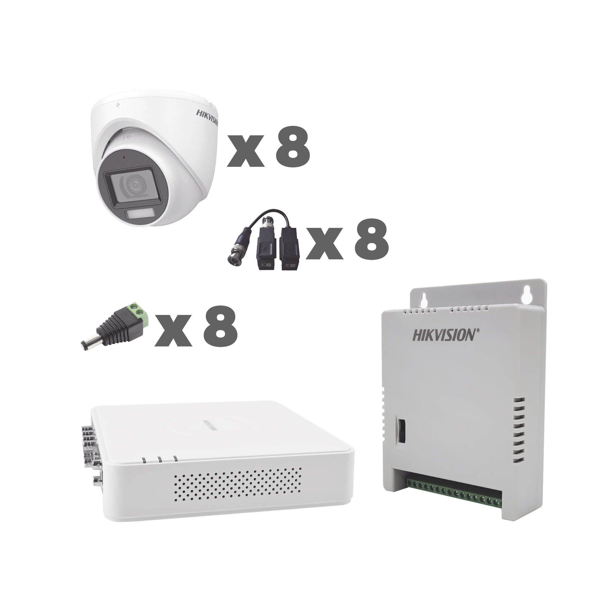 KIT TURBOHD 1080P / DVR 8 CANALES CON AUDIO POR COAXITRON / 8 CÁMARAS CON MICRÓFONO INTEGRADO 106° VISIÓN/ LUZ BLANCA + IR VISIÓN NOCTURNA / TRANSCEPTORES / CONECTORES / FUENTE DE PODER PROFESIONAL-Kits- Sistemas Completos-HIKVISION-Bsai Seguridad & Controles