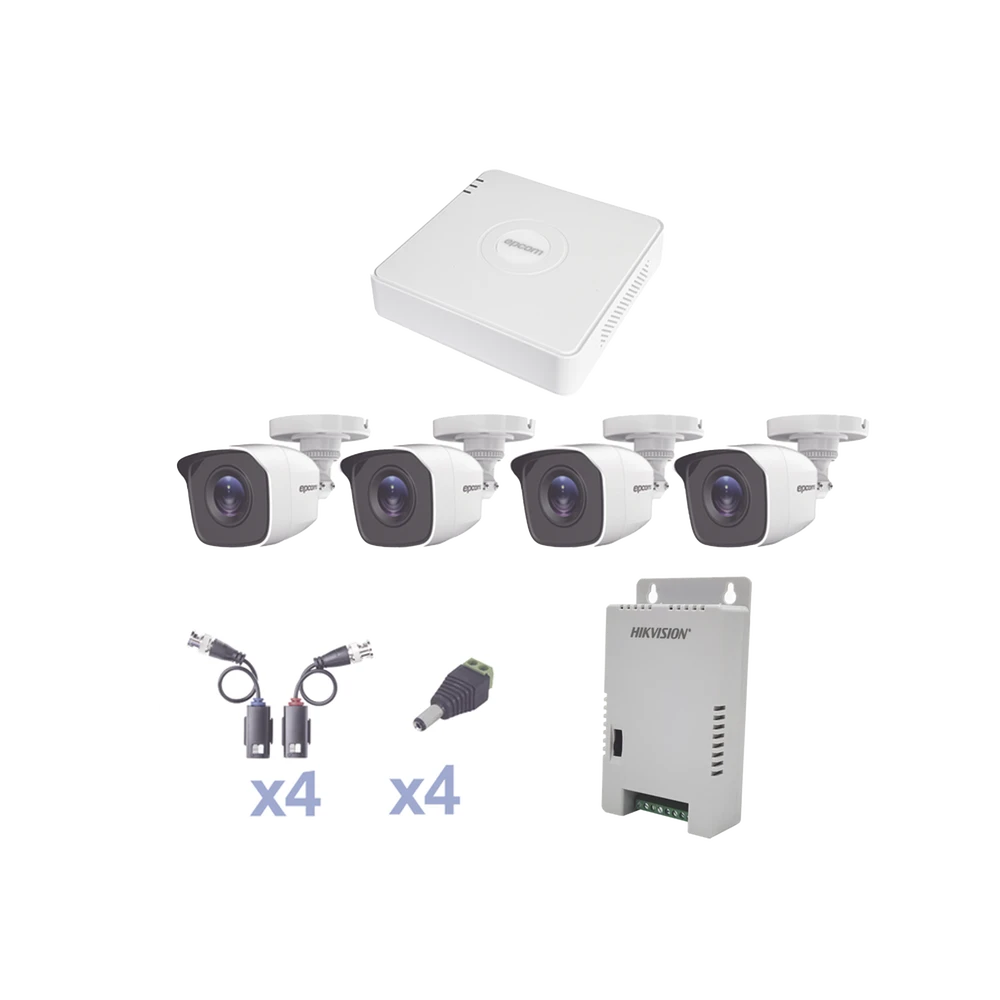 KIT TurboHD 1080 Lite / DVR 4 Canales / 4 Cámaras Bala (exterior 2.8 mm) / Transceptores / Conectores / Fuente de Poder Profesional-Kits Cámaras de Seguridad-EPCOM PROFESSIONAL-Bsai Seguridad & Controles