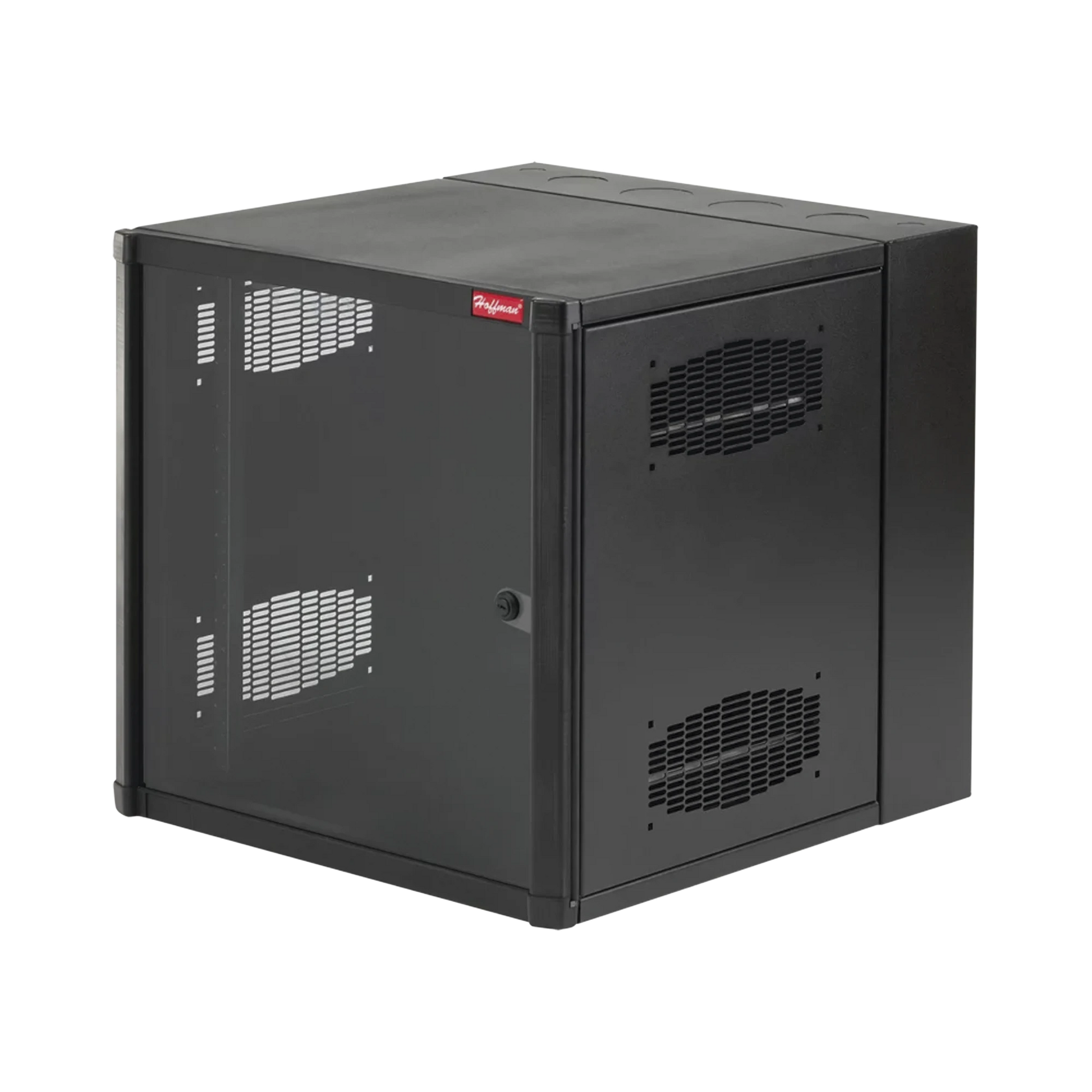 GABINETE ACCESSPLUS DE MONTAJE EN PARED DE 19IN, RIELES NUMERADOS Y ROSCADOS #10-32, PUERTA CON VENTANA DE SEGURIDAD, 600 MM DE ANCHO, 637 MM DE PROFUNDIDAD, 12 UR, COLOR NEGRO-Racks y Gabinetes-HOFFMAN-Bsai Seguridad & Controles