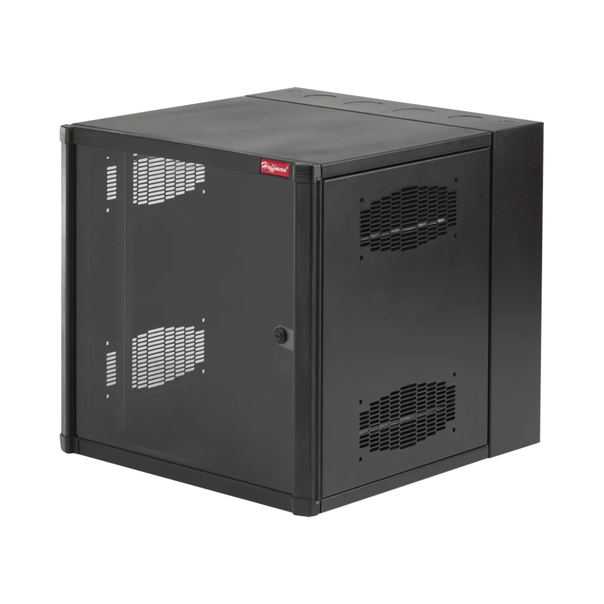 GABINETE ACCESSPLUS DE MONTAJE EN PARED DE 19IN, RIELES NUMERADOS Y ROSCADOS #10-32, PUERTA CON VENTANA DE SEGURIDAD, 600 MM DE ANCHO, 637 MM DE PROFUNDIDAD, 19 UR, COLOR NEGRO-Racks y Gabinetes-HOFFMAN-Bsai Seguridad & Controles