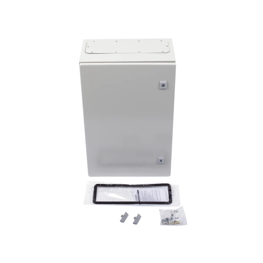 GABINETE DE ACERO IP66 USO EN INTEMPERIE (400 X 600 X 250 MM) CON PLACA TRASERA INTERIOR METÁLICA Y COMPUERTA INFERIOR ATORNILLABLE (INCLUYE CHAPA Y LLAVE).-Racks y Gabinetes-PRECISION-Bsai Seguridad & Controles