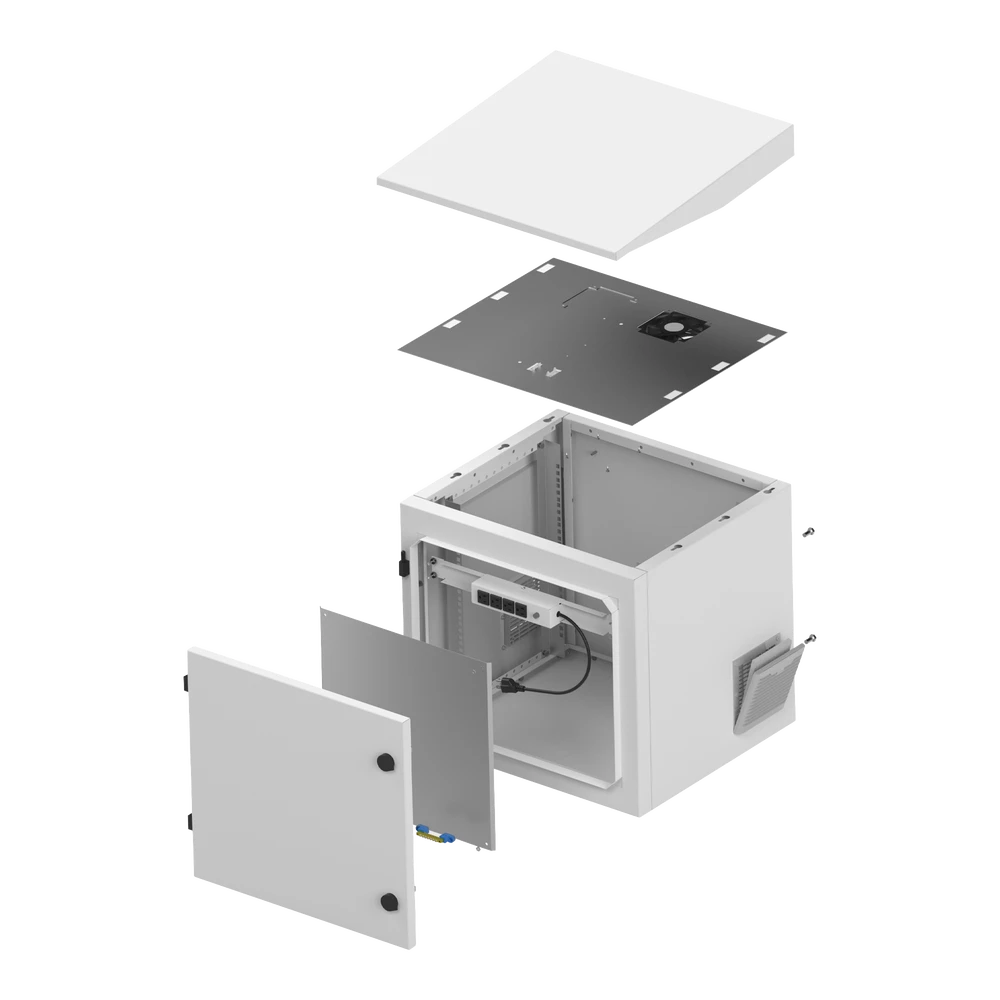 GABINETE DE EXTERIOR CON RACK DE 19 DE 9UR CON VENTILADORES Y TERMOSTATO (MONTAJE A POSTE O TORRE SE VENDE POR SEPARADO).-Racks y Gabinetes-LINKEDPRO BY EPCOM-Bsai Seguridad & Controles