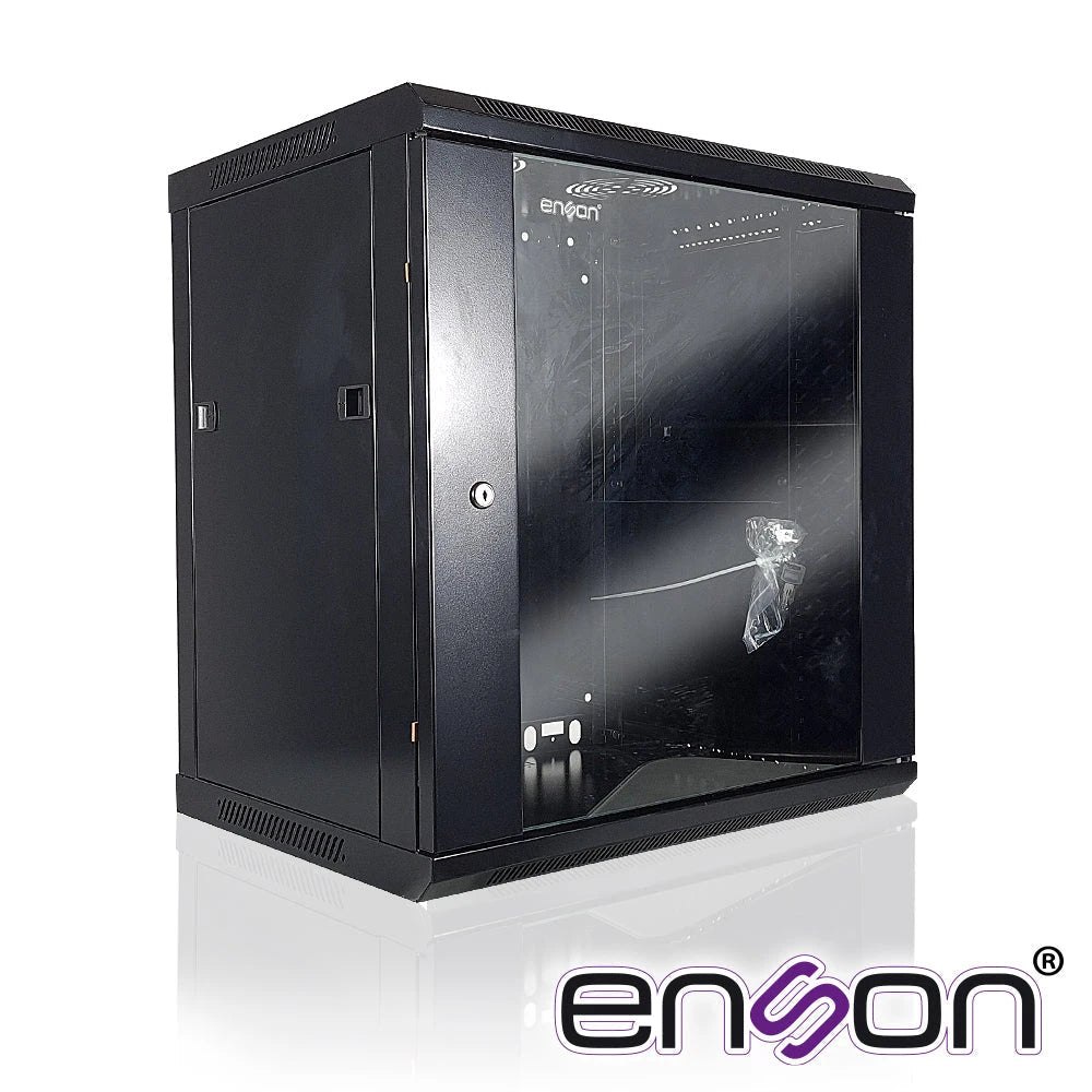 GABINETE DE PARED ENSON ENS-RKGB12U 12UR PUERTA FRONTAL DE CRISTAL TEMPLADO CON CERRADURA DE SEGURIDAD RANURA DE VENTILACION EN LA PARTE SUPERIOR PARA VENTILADORES DE 11 CM ENSAMBLADO 600X450X635MM-Racks y Gabinetes-ENSON-Bsai Seguridad & Controles