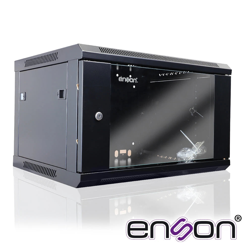 GABINETE DE PARED ENSON ENS-RKGB6U 6UR PUERTA FRONTAL DE CRISTAL TEMPLADO CON CERRADURA DE SEGURIDAD RANURAS DE VENTILACION EN LA PARTE SUPERIOR PARA 2 VENTILADORES DE 11 CM ENSAMBLADO 600X450X368MM-Racks y Gabinetes-ENSON-Bsai Seguridad & Controles