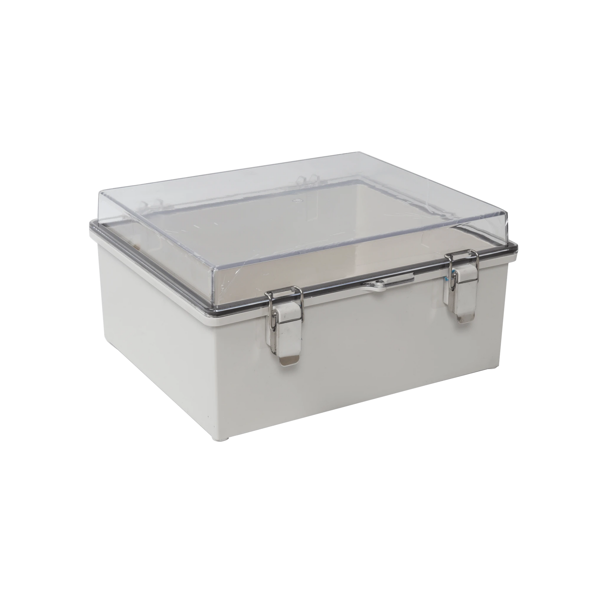 GABINETE PLÁSTICO ABS, PUERTA TRANSPARENTE, USO EN INTEMPERIE (300 X 300 X 180 MM) CIERRE POR BROCHES INOXIDABLES.-Racks y Gabinetes-PRECISION-Bsai Seguridad & Controles
