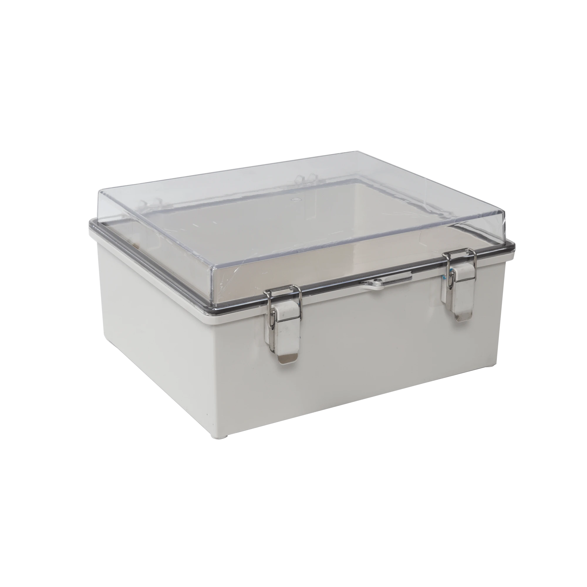 GABINETE PLÁSTICO ABS, PUERTA TRANSPARENTE, USO EN INTEMPERIE (300 X 300 X 180 MM) CIERRE POR BROCHES INOXIDABLES.-Racks y Gabinetes-PRECISION-Bsai Seguridad & Controles