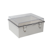 GABINETE PLÁSTICO ABS, PUERTA TRANSPARENTE, USO EN INTEMPERIE (350 X 460 X 160 MM) CIERRE POR BROCHES INOXIDABLES.-Racks y Gabinetes-PRECISION-Bsai Seguridad & Controles