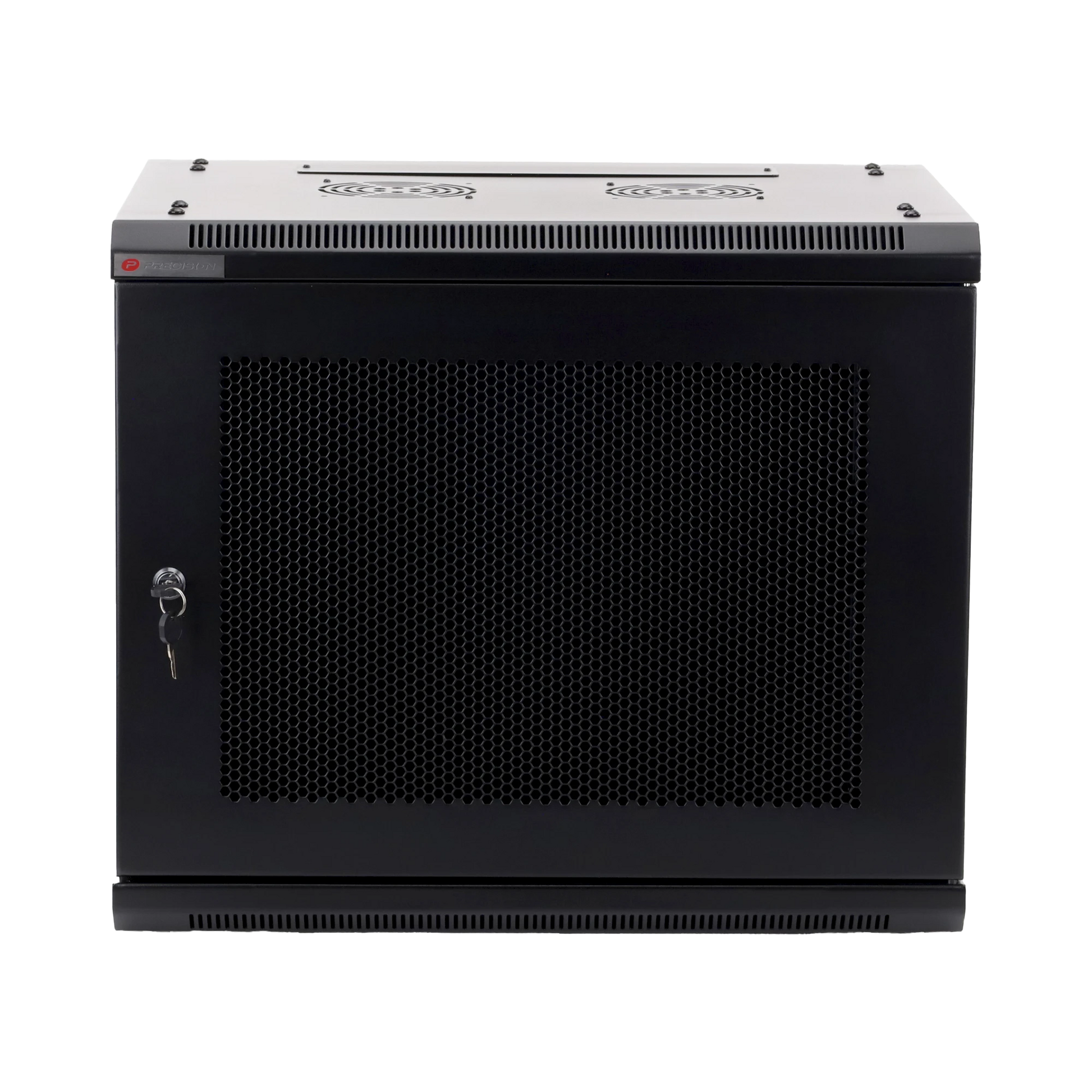 GABINETE PRECISION, CON PUERTA PERFORADA, DE 19IN, 9UR, 450MM DE PROFUNDIDAD, COLOR NEGRO-Racks y Gabinetes-PRECISION-Bsai Seguridad & Controles