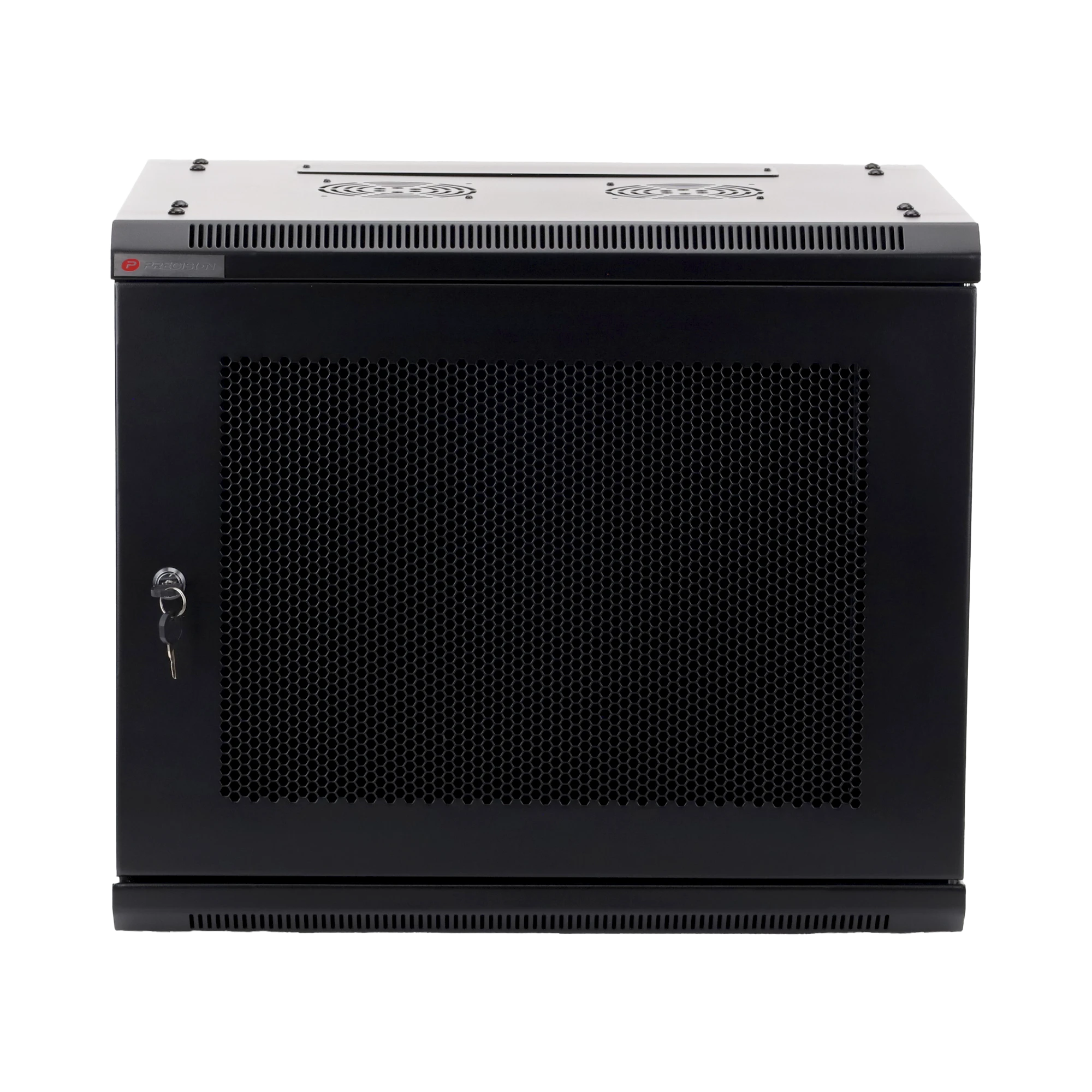 GABINETE PRECISION, CON PUERTA PERFORADA, DE 19IN, 9UR, 450MM DE PROFUNDIDAD, COLOR NEGRO-Racks y Gabinetes-PRECISION-Bsai Seguridad & Controles