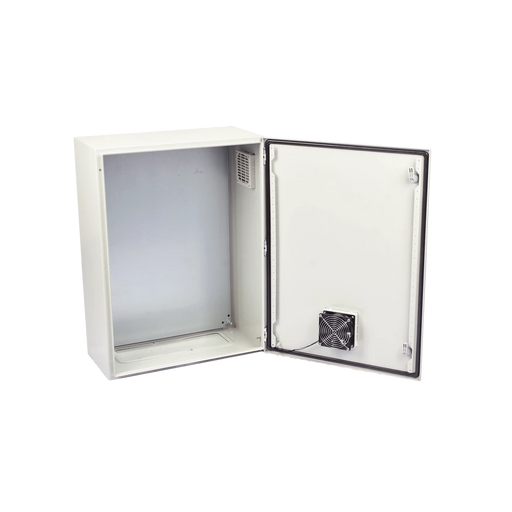 GABINETE VENTILADO DE ACERO IP55 USO EN EXTERIOR (400 X 600 X 250 MM) CON PLACA TRASERA INTERIOR METÁLICA Y COMPUERTA INFERIOR ATORNILLABLE. INCLUYE VENTILADOR, VENTILAS, FILTROS, CHAPA Y LLAVE.-Racks y Gabinetes-PRECISION-PST-4060-25AV-Bsai Seguridad & Controles