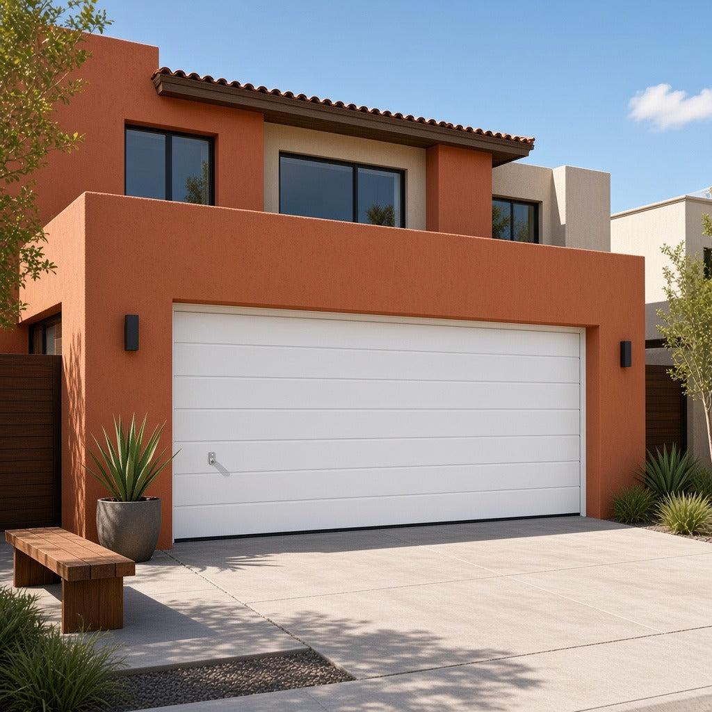PUERTA DE GARAGE RESIDENCIAL / AISLADA / 12×8 PIES / POLIURETANO 43 MM / CALIBRE 26 / ESTILO AMERICANO [GARAGE-128] instalado