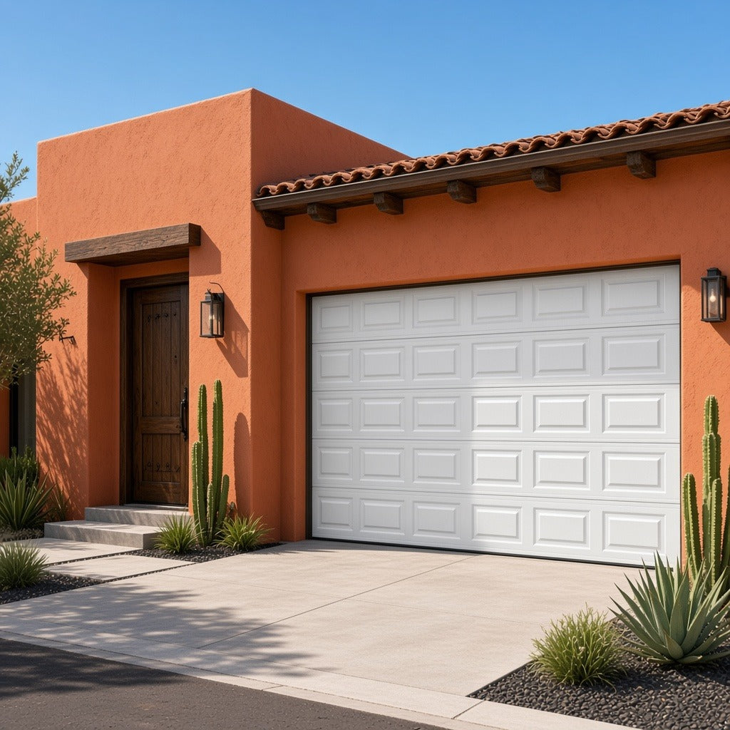 PUERTA DE GARAGE AMERICANA / 10X8 PIES (3.05X2.44 M) / AISLADA / CUADRO CORTO 500X300 MM / CALIBRE 26 [GARAGE108-SC] instalado
