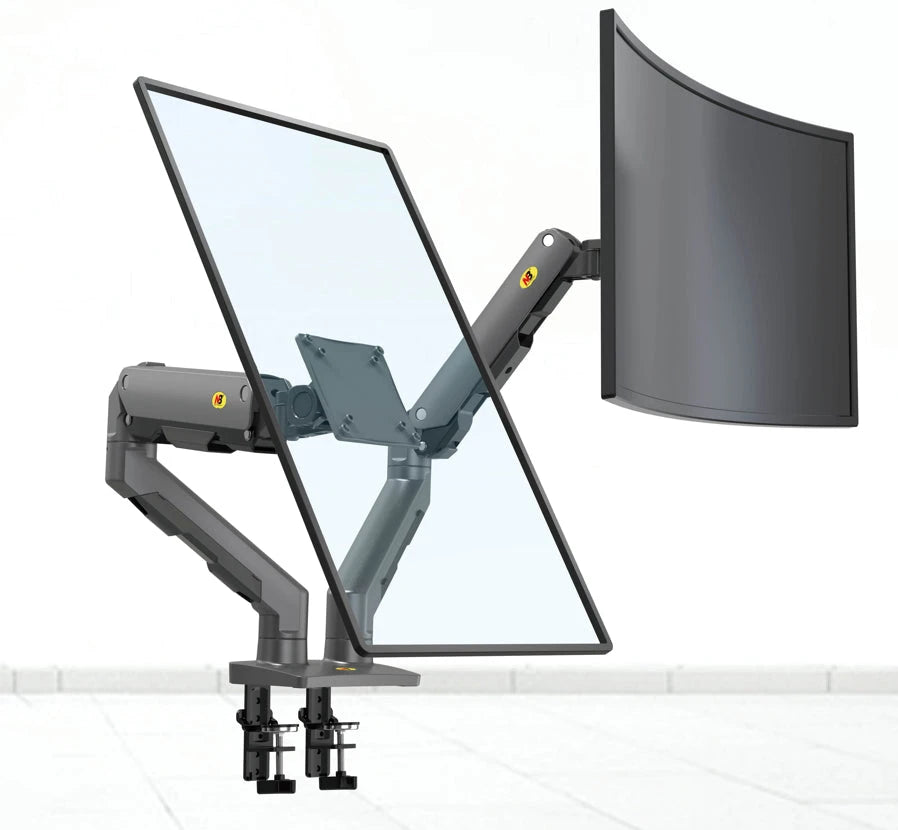 MONTAJE DE ESCRITORIO ARTICULADO PARA 2 MONITORES DE 27-34" / SOPORTA HASTA 16 KG / VESA 75 X 75 / 100 X 100 / ACERO / GIRO: 360°-Monitores Pantallas y Mobiliario-NB-EPCOM-Bsai Seguridad & Controles
