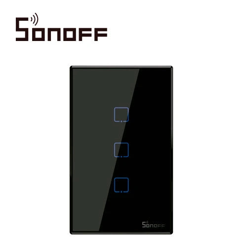 APAGADOR DE PARED TOUCH ON/OFF SONOFF T3US3C COLOR NEGRO SMART INALAMBRICO WIFI PARA SOLUCION DE SMART HOME CON TEMPORIZADOR PARA IOS Y ANDROID COMPATIBLE CON ALEXA/GOOGLE HOME 3CH WIFI 2.4GHZ RF 433 HASTA 2AMP POR CANAL-Automatizacion - Casa Inteligente-SONOFF-Bsai Seguridad & Controles
