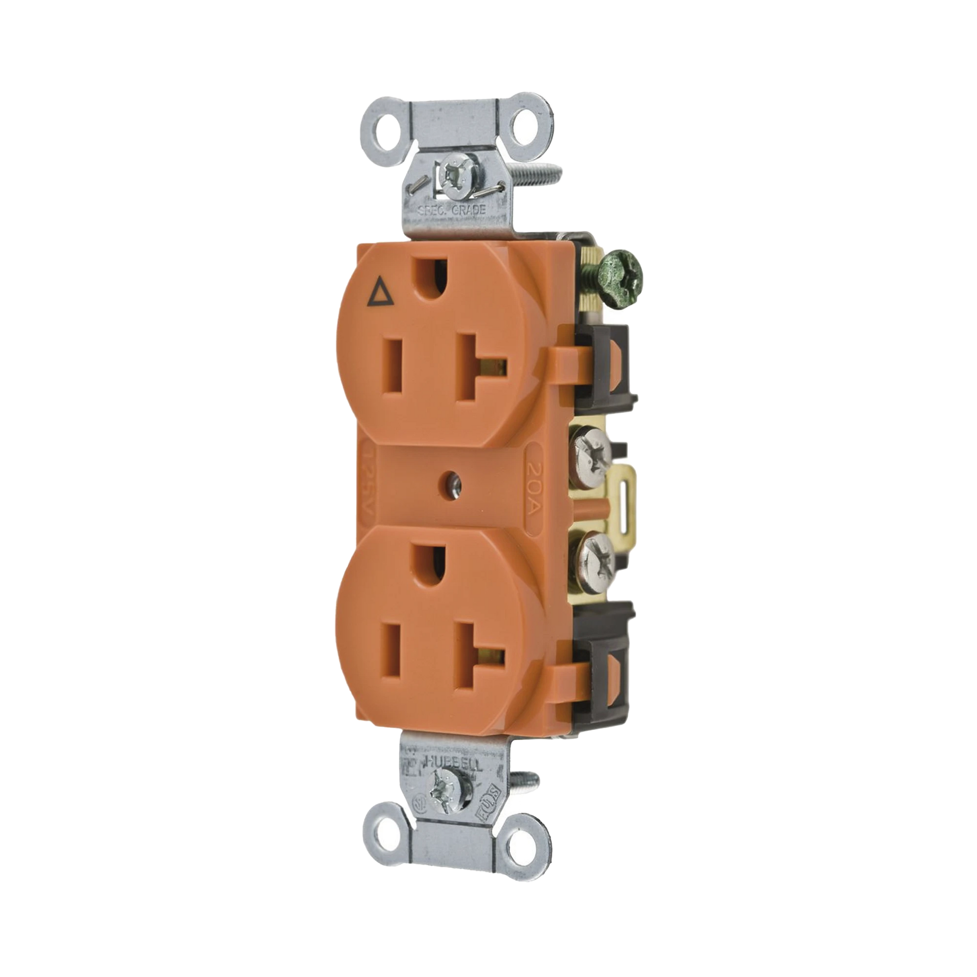 CONTACTO DÚPLEX CONEXIÓN A TIERRA AISLADA/ 20 A 125 V/ 2 POLOS 3 HILOS/ COLOR NARANJA/ NEMA 5- 20R/ GRADO COMERCIAL.-Área Eléctrica-HUBBELL-Bsai Seguridad & Controles