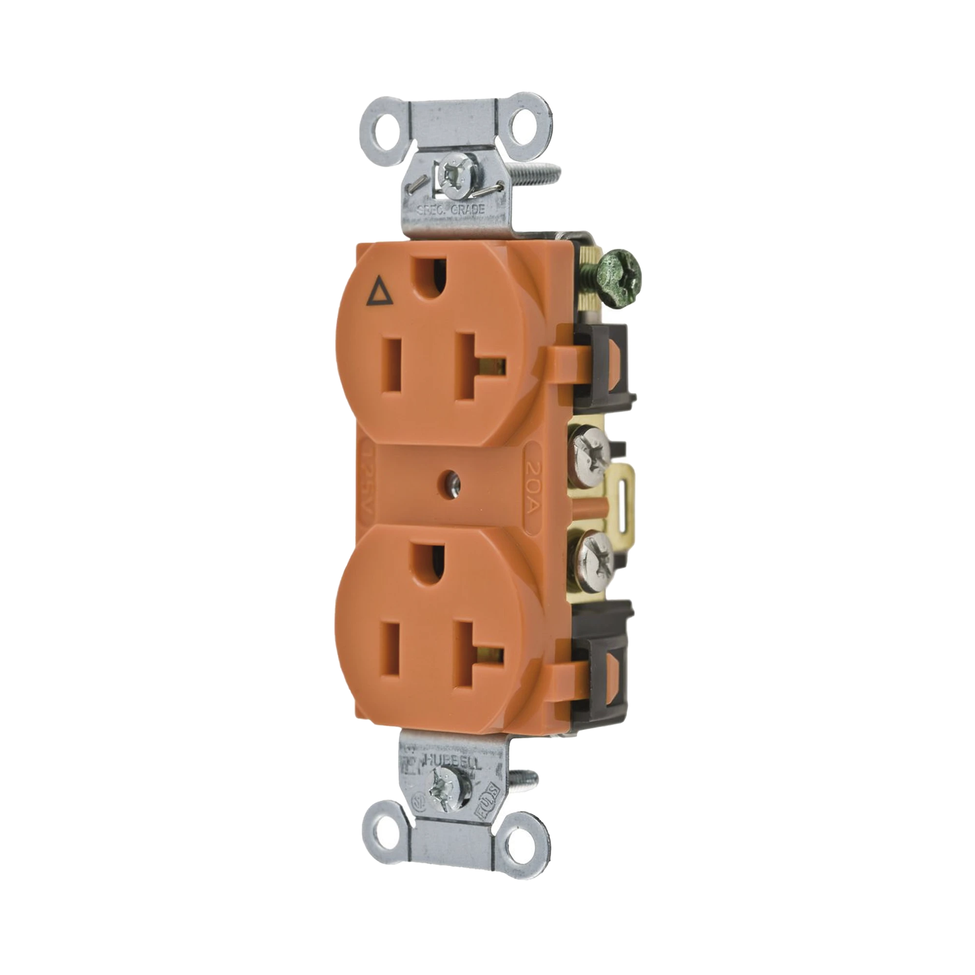CONTACTO DÚPLEX CONEXIÓN A TIERRA AISLADA/ 20 A 125 V/ 2 POLOS 3 HILOS/ COLOR NARANJA/ NEMA 5- 20R/ GRADO COMERCIAL.-Área Eléctrica-HUBBELL-Bsai Seguridad & Controles