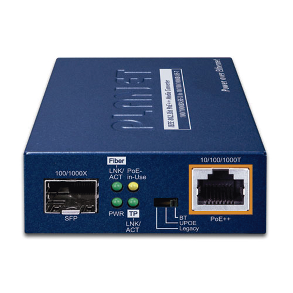 CONVERTIDOR DE MEDIOS 100/1000BASE-X SFP A 10/100/1000BASE-T 802.3BT POE++ (60 WATTS)-PLANET-Bsai Seguridad & Controles