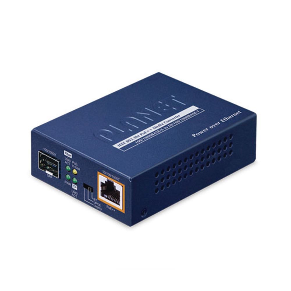 CONVERTIDOR DE MEDIOS 100/1000BASE-X SFP A 10/100/1000BASE-T 802.3BT POE++ (60 WATTS)-PLANET-Bsai Seguridad & Controles