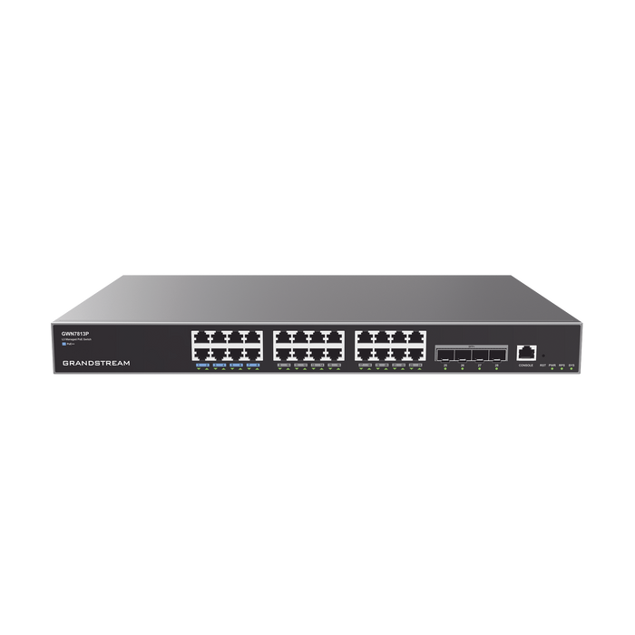 SWITCH CAPA 3 POE+ ADMINISTRABLE / 24 PUERTOS 10/100/1000 MBPS + 4 PUERTOS SFP+ DE 10 GIGABITS / HASTA 360W / COMPATIBLE CON GWN CLOUD.-Networking-GRANDSTREAM-GWN7813P-Bsai Seguridad & Controles