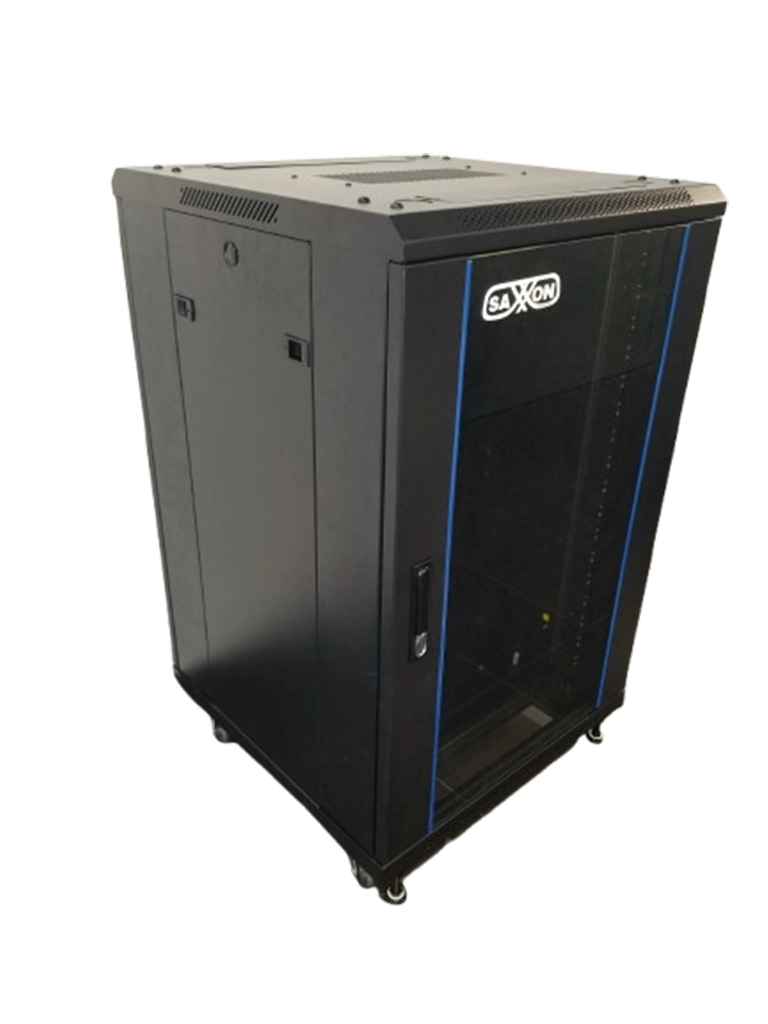 SAXXON SXR18U6618S - GABINETE DE PISO COLOR NEGRO / 18UR / PUERTA DE VIDRIO TEMPLADO / ALTO 100 CM / ANCHO 60 CM / PROFUNDIDAD 60 CM #SXNDESCUENTO-Gabinetes Piso / Pared-SAXXON-Bsai Seguridad & Controles