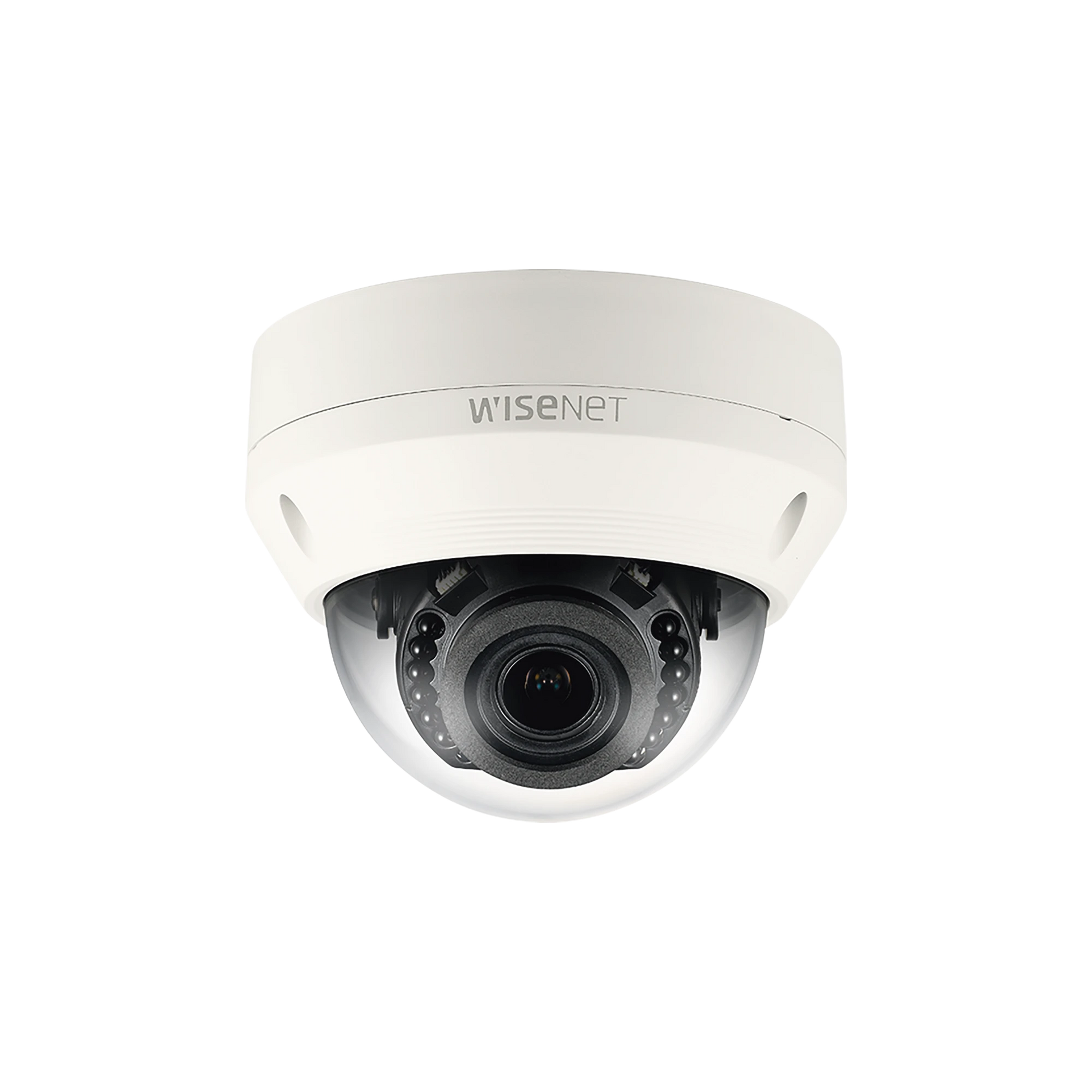 CÁMARA IP TIPO DOMO ANTIVANDÁLICO 4 MEGAPÍXEL / LENTE MOTORIZADO 2.8-12MM / IR 30M / WDR 120DB / IP66 / H.265 & WISESTREAM-Cámaras IP-HANWHA TECHWIN WISENET-Bsai Seguridad & Controles