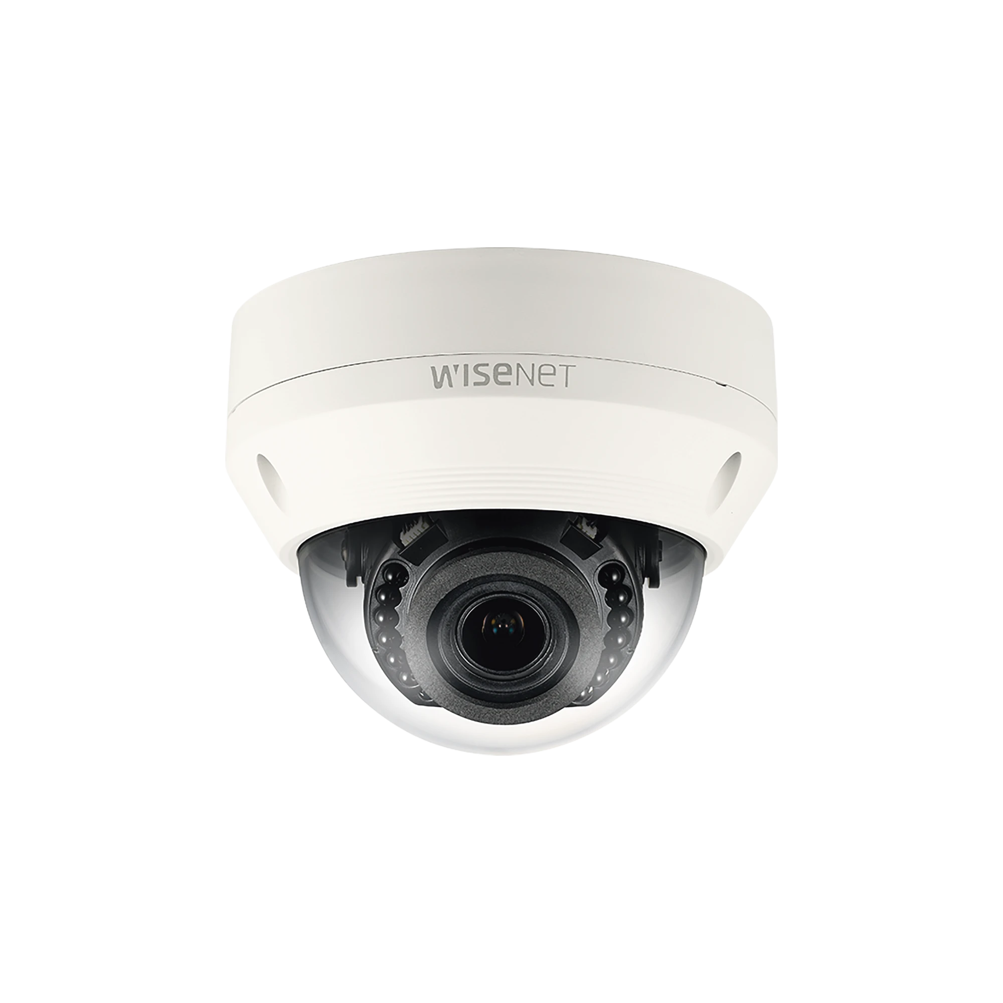 CÁMARA IP TIPO DOMO ANTIVANDÁLICO 4 MEGAPÍXEL / LENTE MOTORIZADO 2.8-12MM / IR 30M / WDR 120DB / IP66 / H.265 & WISESTREAM-Cámaras IP-HANWHA TECHWIN WISENET-Bsai Seguridad & Controles
