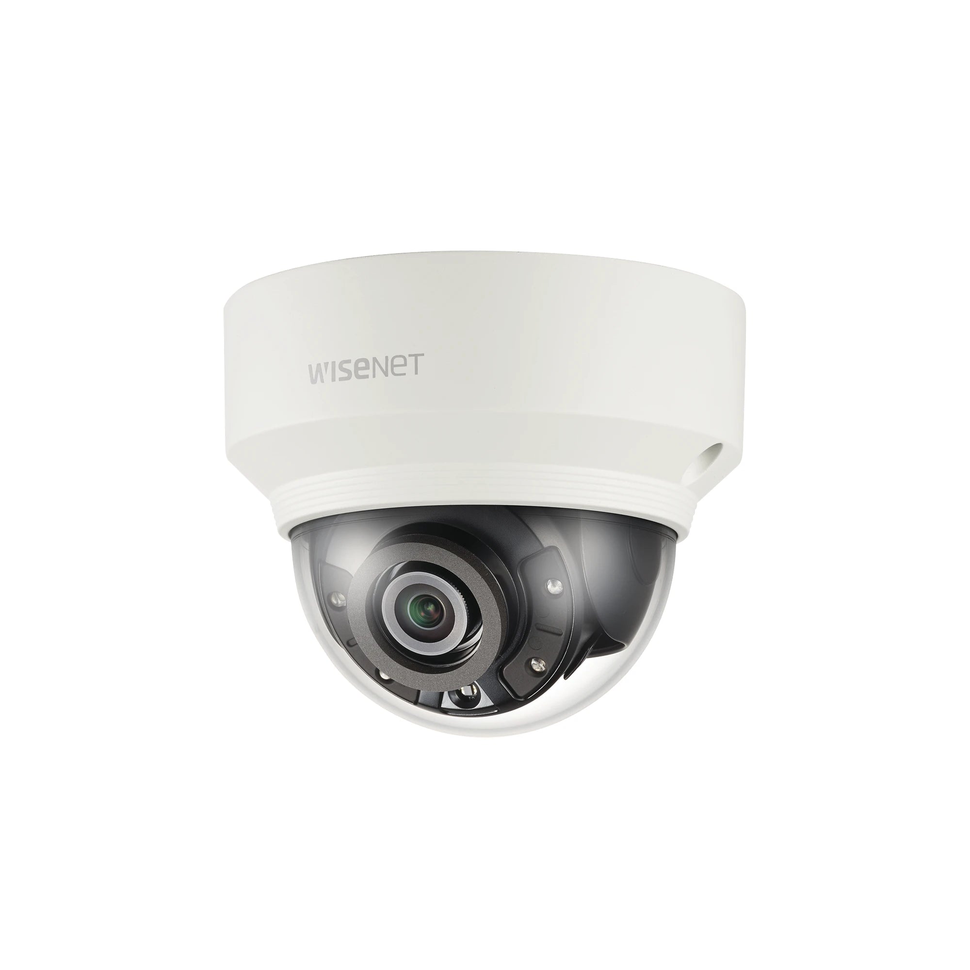 CÁMARA IP TIPO MINI DOMO INTERIOR 5MP / LENTE 7MM / IR 30M / WDR 120DB / H.265 & WISESTREAM-Cámaras IP-HANWHA TECHWIN WISENET-Bsai Seguridad & Controles