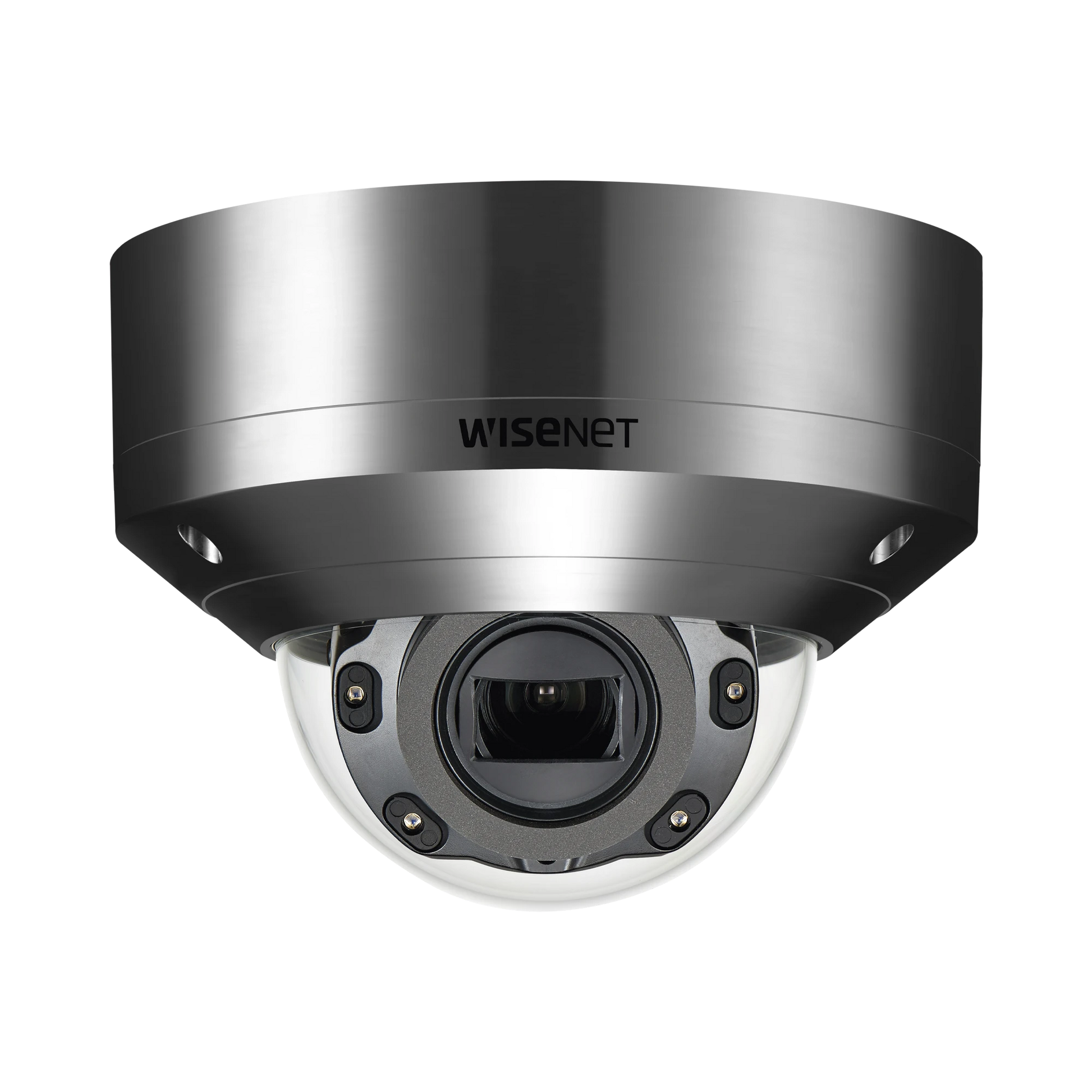 CÁMARA IP TIPO DOMO ANTIVANDÁLICO 5MP DE ACERO INOXIDABLE / LENTE MOTORIZADO 3.9 - 9.4 MM / IR 50 M / WDR 120DB / H.265 & WISESTREAM-Cámaras IP-HANWHA VISION-Bsai Seguridad & Controles