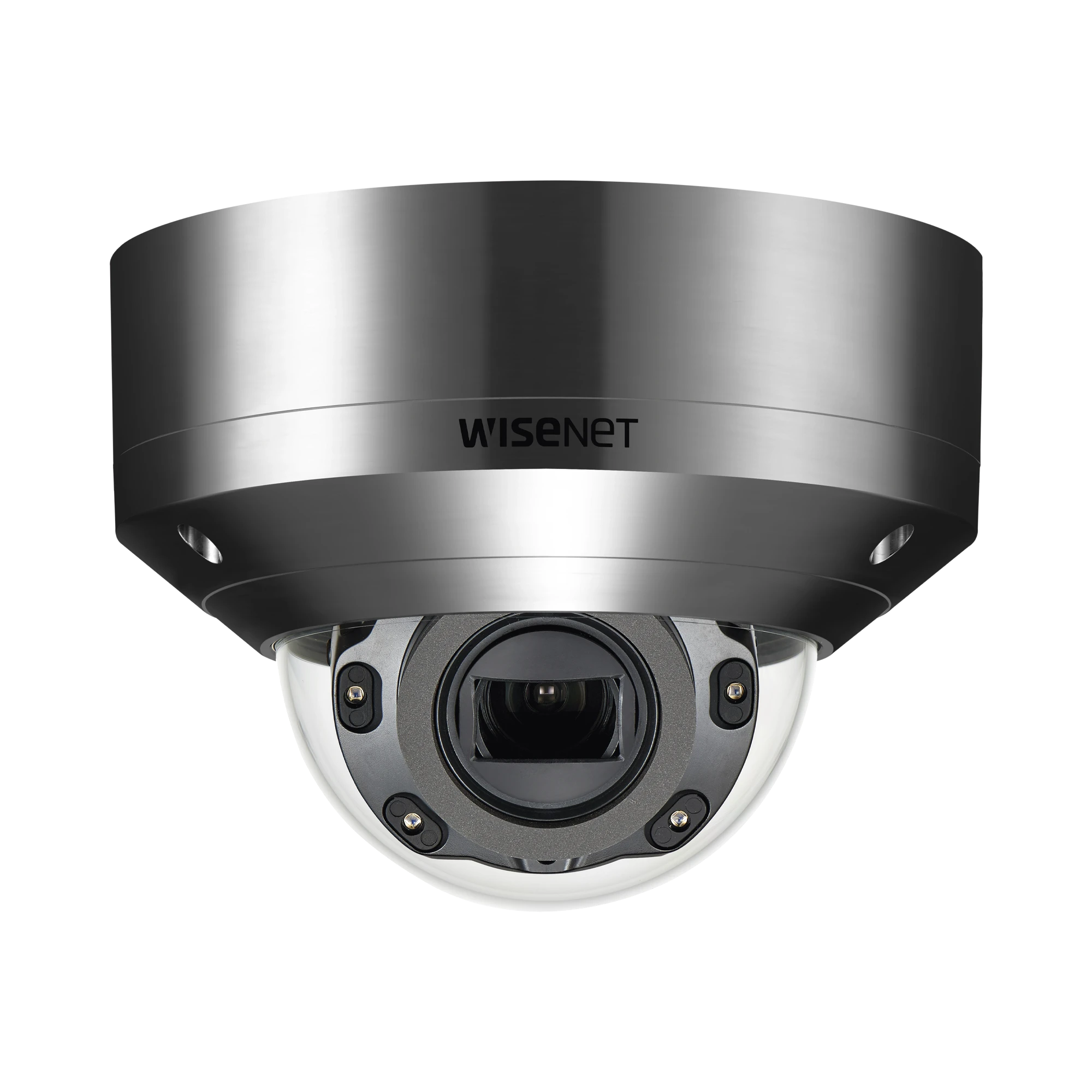 CÁMARA IP TIPO DOMO ANTIVANDÁLICO 5MP DE ACERO INOXIDABLE / LENTE MOTORIZADO 3.9 - 9.4 MM / IR 50 M / WDR 120DB / H.265 & WISESTREAM-Cámaras IP-HANWHA VISION-Bsai Seguridad & Controles