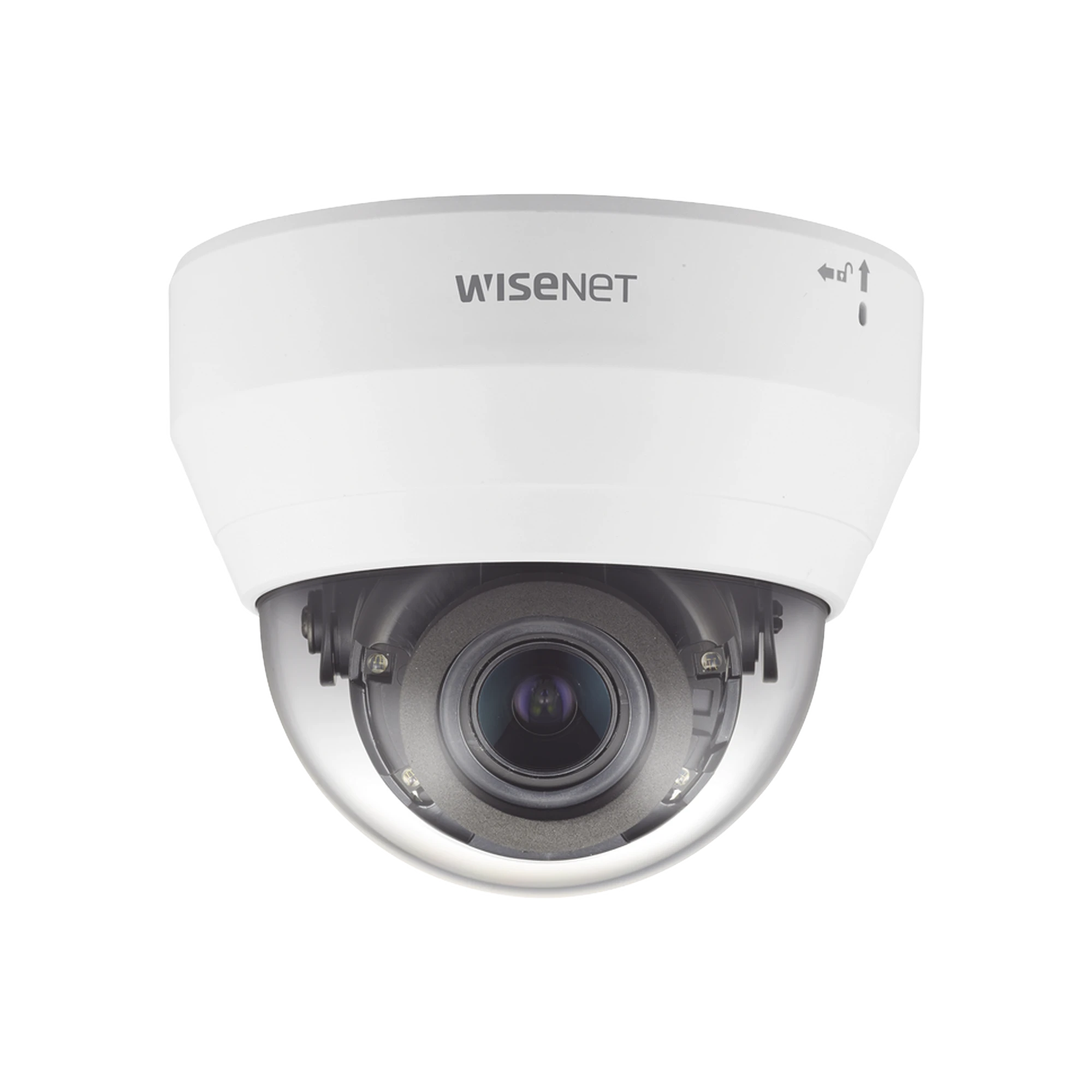 CÁMARA IP TIPO DOMO INTERIOR 2 MEGAPÍXEL / LENTE VARIFOCAL 3.2-10MM / IR 20M / WDR 120DB / H.265 & WISESTREAM-Cámaras IP-HANWHA VISION-Bsai Seguridad & Controles