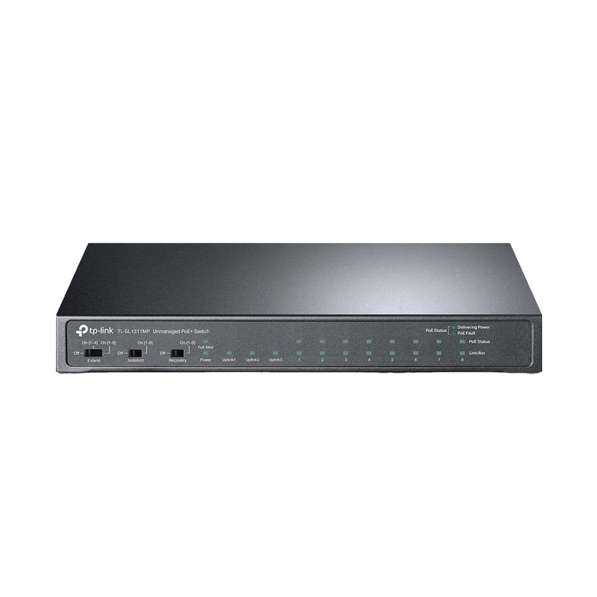 SWITCH POE+ NO ADMINISTRABLE DE ESCRITORIO 11 PUERTOS / 8 PUERTOS 10/100 MBPS POE AF/AT INTELIGIENTE / PRESUPUESTO 124 W / HASTA 250 METROS-Networking-TP-LINK-Bsai Seguridad & Controles