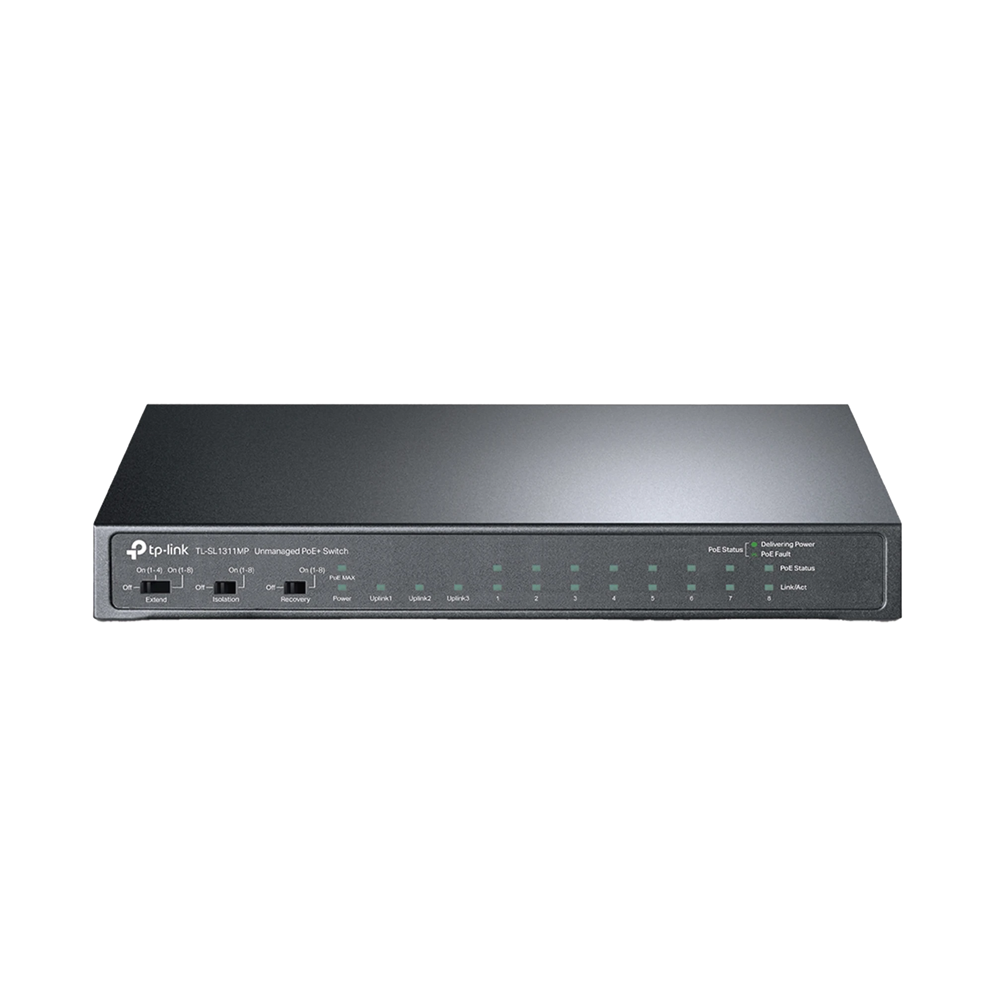 SWITCH POE+ NO ADMINISTRABLE DE ESCRITORIO 11 PUERTOS / 8 PUERTOS 10/100 MBPS POE AF/AT INTELIGIENTE / PRESUPUESTO 124 W / HASTA 250 METROS-Networking-TP-LINK-Bsai Seguridad & Controles