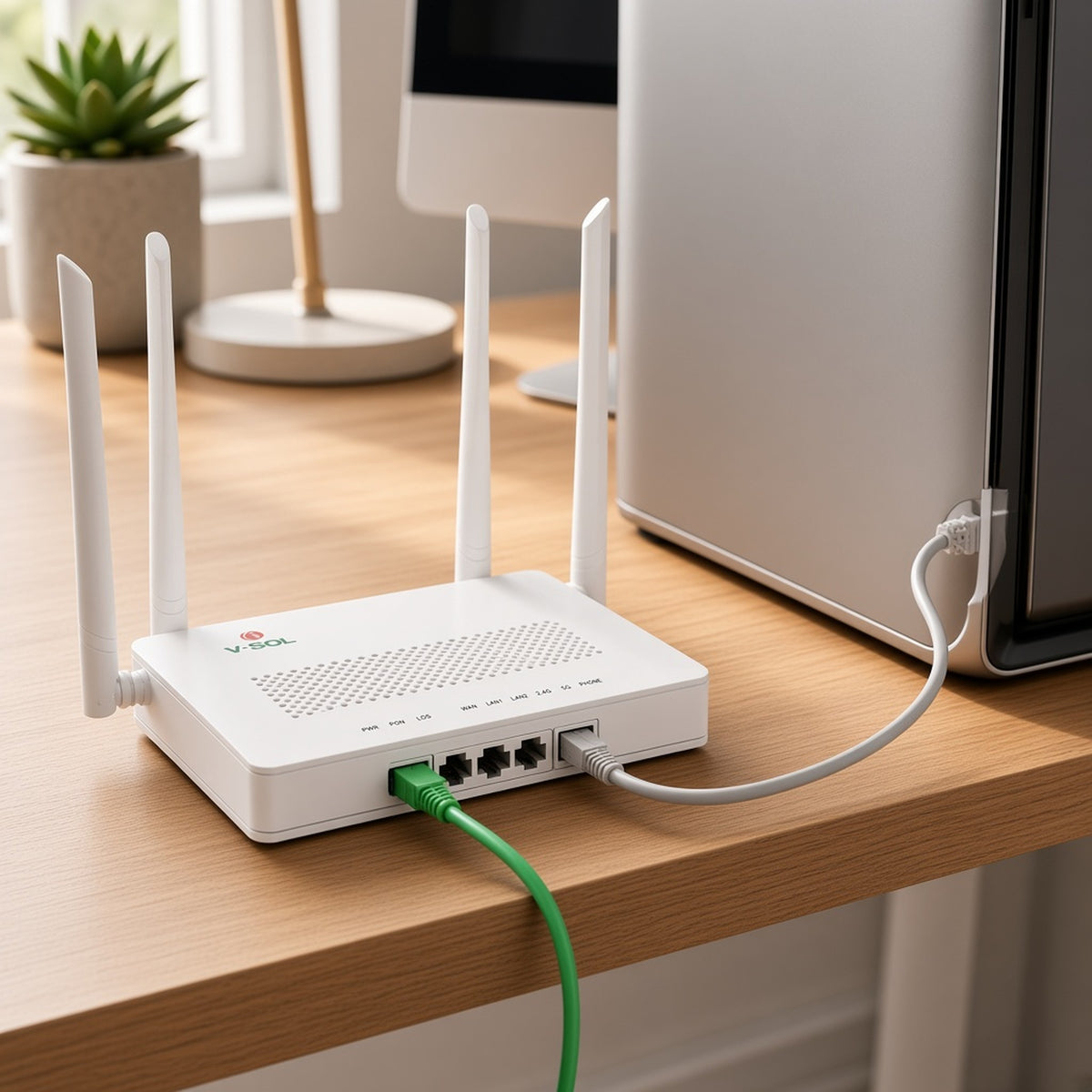 ONU DUAL G/EPON / WI-FI AC DOBLE BANDA / 2X LAN GIGABIT / 1X FXS / 4 ANTENAS 5 DBI / 12V 1A [HG323D-AC] instalado