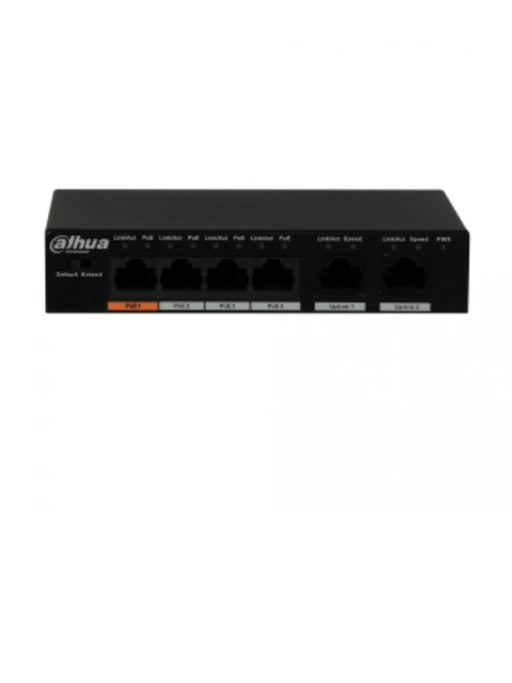 DAHUA PFS3006-4ET-60 - SWITCH POE 4 PUERTOS/ 2 PUERTOS UPLINK ETHERNET/ SWITCHING 1.8G/ 60 WATTS/ SOPORTA IEEE 802.3AF/ IEEE 802.3AT/ HI-POE-Switches POE-DAHUA-DRD182001-Bsai Seguridad & Controles