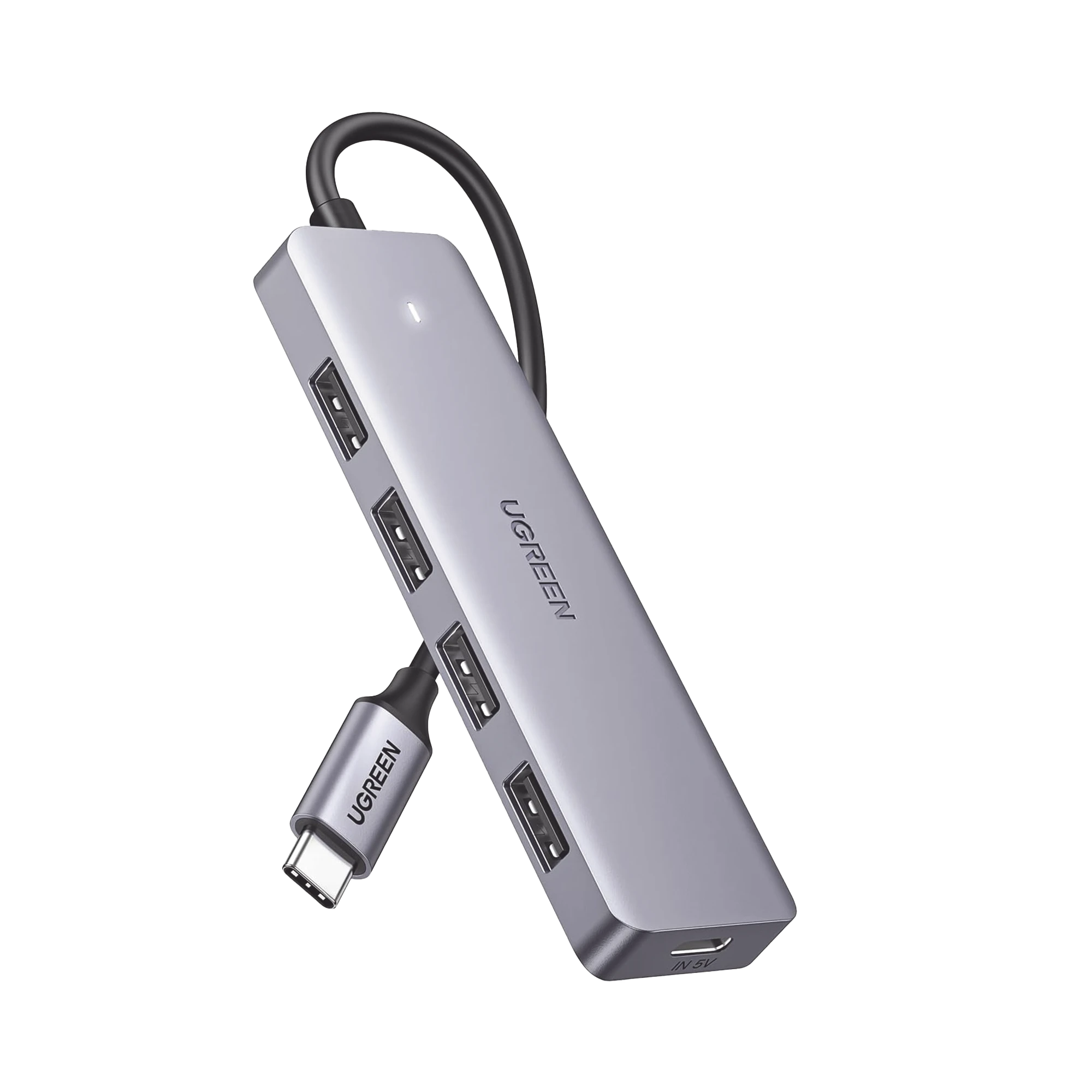 HUB USB-C 3.0 4 EN 1 | 4 PUERTOS USB-A (5GBPS) | CARCASA ABS + PC | SOPORTA OTG | LUZ INDICADORA LED | COMPATIBLE CON IPHONE 15 PRO MAX) | INTERFAZ NIQUELADA | COLOR GRIS METALIZADO | CABLE DE 15CM.-Accesorios Generales-UGREEN-70336-Bsai Seguridad & Controles