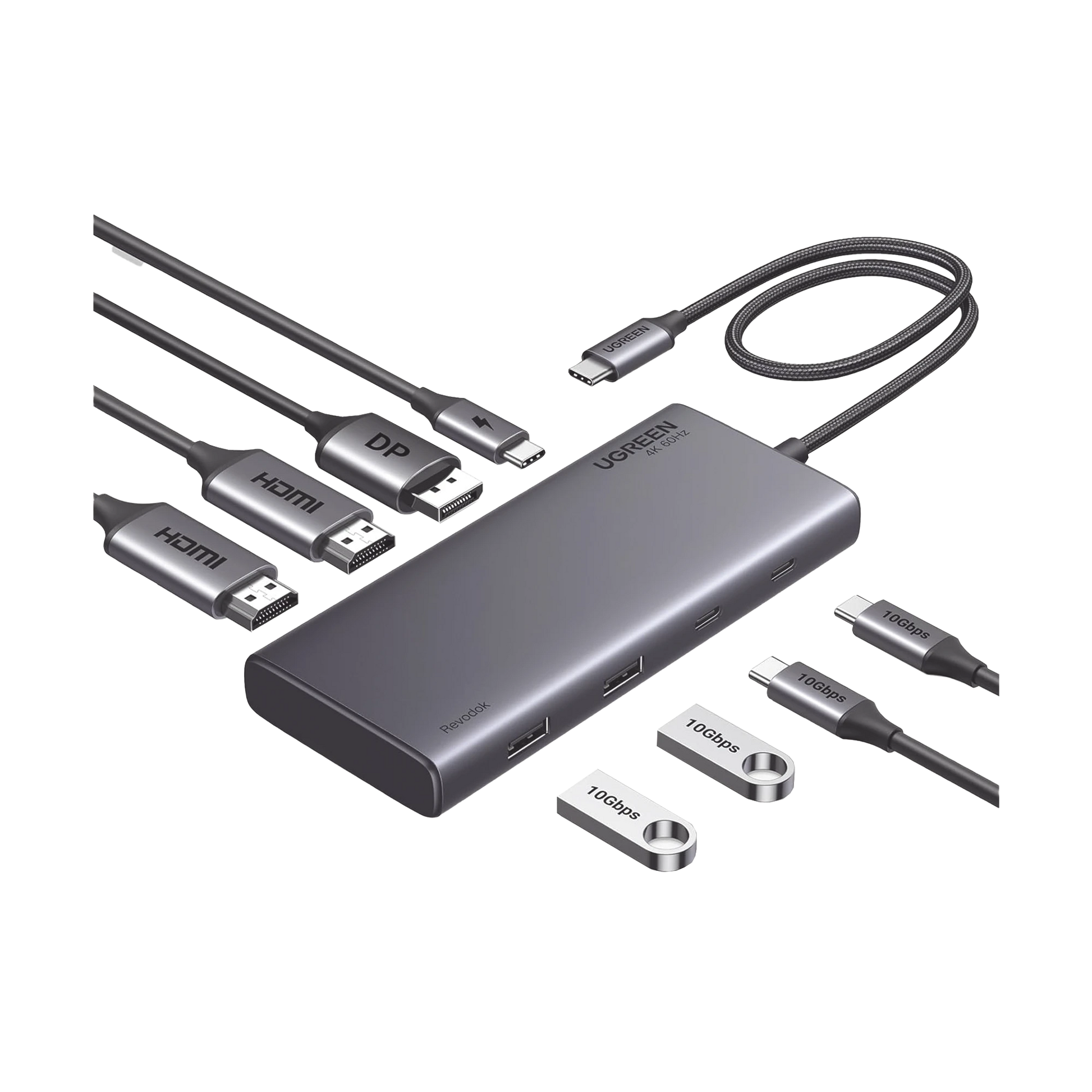 HUB USB-C (DOCKING REVODOK 308) 8 EN 1 | 2 PUERTOS HDMI 4K@60HZ | 1 PUERTO DISPLAYPORT 4K@60HZ 2 USB-A 10GBPS) | 2 USB-C (10GBPS) | USB-C PD CARGA 100W | CHIP DE ULTIMA GENERACION | CARCASA DE ALUMINIO.-Accesorios Generales-UGREEN-35625-Bsai Seguridad & Controles