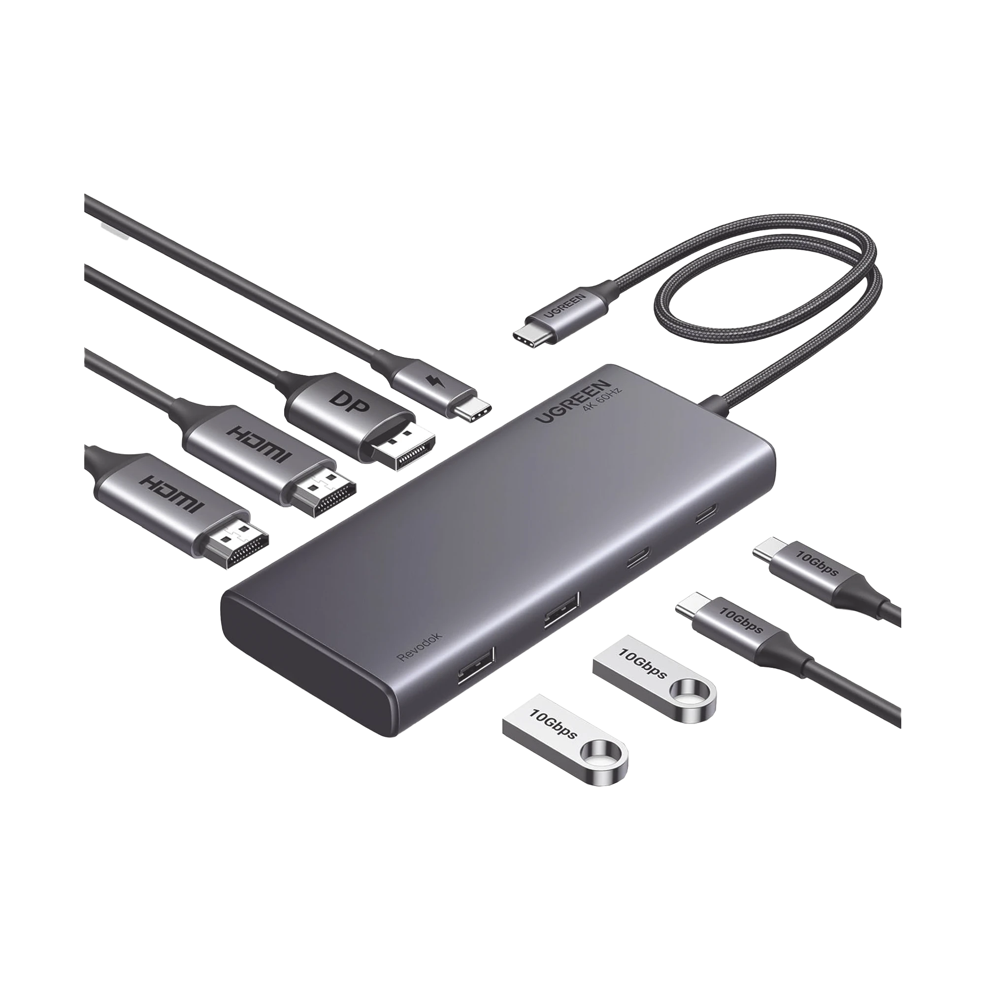 HUB USB-C (DOCKING REVODOK 308) 8 EN 1 | 2 PUERTOS HDMI 4K@60HZ | 1 PUERTO DISPLAYPORT 4K@60HZ 2 USB-A 10GBPS) | 2 USB-C (10GBPS) | USB-C PD CARGA 100W | CHIP DE ULTIMA GENERACION | CARCASA DE ALUMINIO.-Accesorios Generales-UGREEN-35625-Bsai Seguridad & Controles