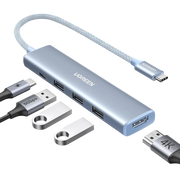 HUB USB-C (DOCKING REVODOK) 5 EN 1 | HDMI 2.0 4K@30HZ | 3 USB-A 3.0 (5GBPS) | USB-C PD CARGA 100W | CHIP DE ÚLTIMA GENERACIÓN | CABLE DE NYLON TRENZADO DE 25 CM | CARCASA DE ALUMINIO | COLOR AZUL.-Accesorios Generales-UGREEN-35581-Bsai Seguridad & Controles