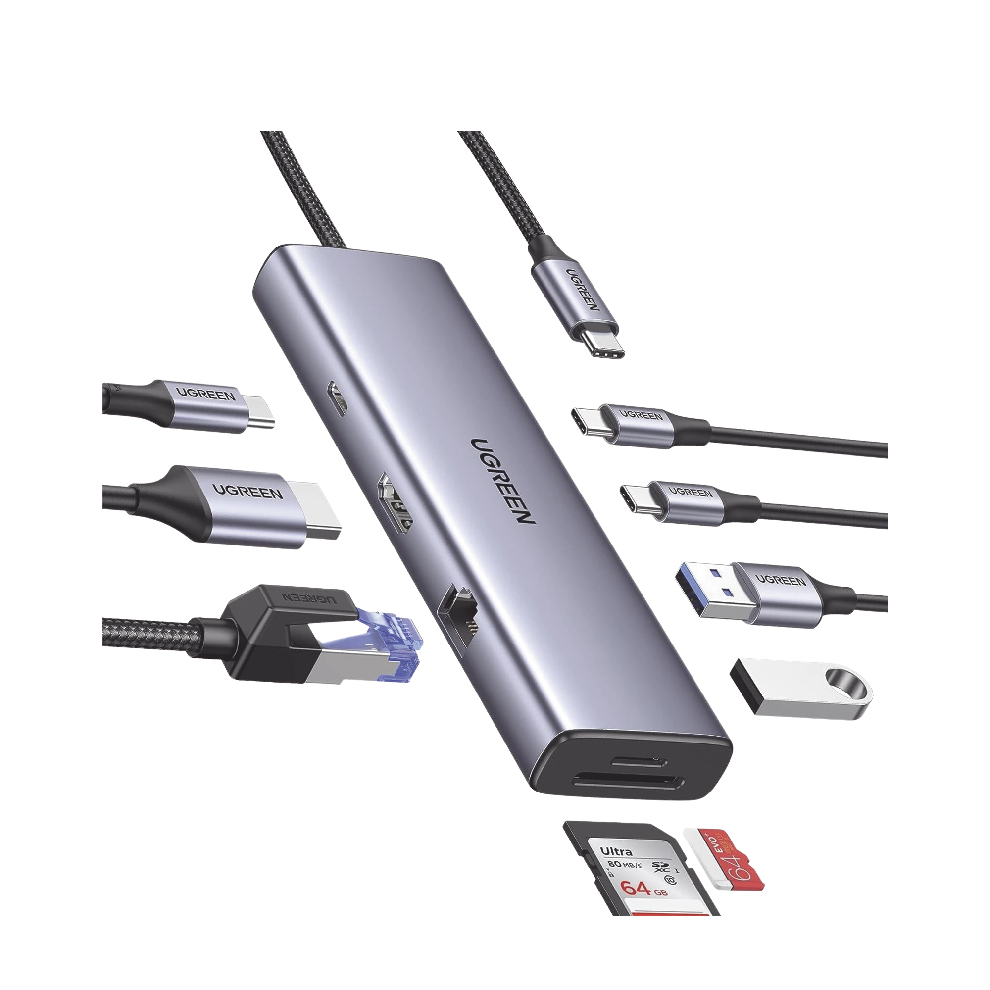 HUB USB-C (DOCKING REVODOK) 9 EN 1 | 2 USB-A 3.0 (5GBPS) | 2 USB-C (5GBPS) | USB-C PD CARGA 100W | HDMI 4K@60HZ | RJ45 (GIGABIT ETHERNET) | LECTOR TARJETAS SD + MICRO SD (TF) SIMULTÁNEO | CHIP DE ÚLTIMA GENERACIÓN | CAJA DE ALUMINIO.-PC y Smartphones-UGREEN-Bsai Seguridad & Controles