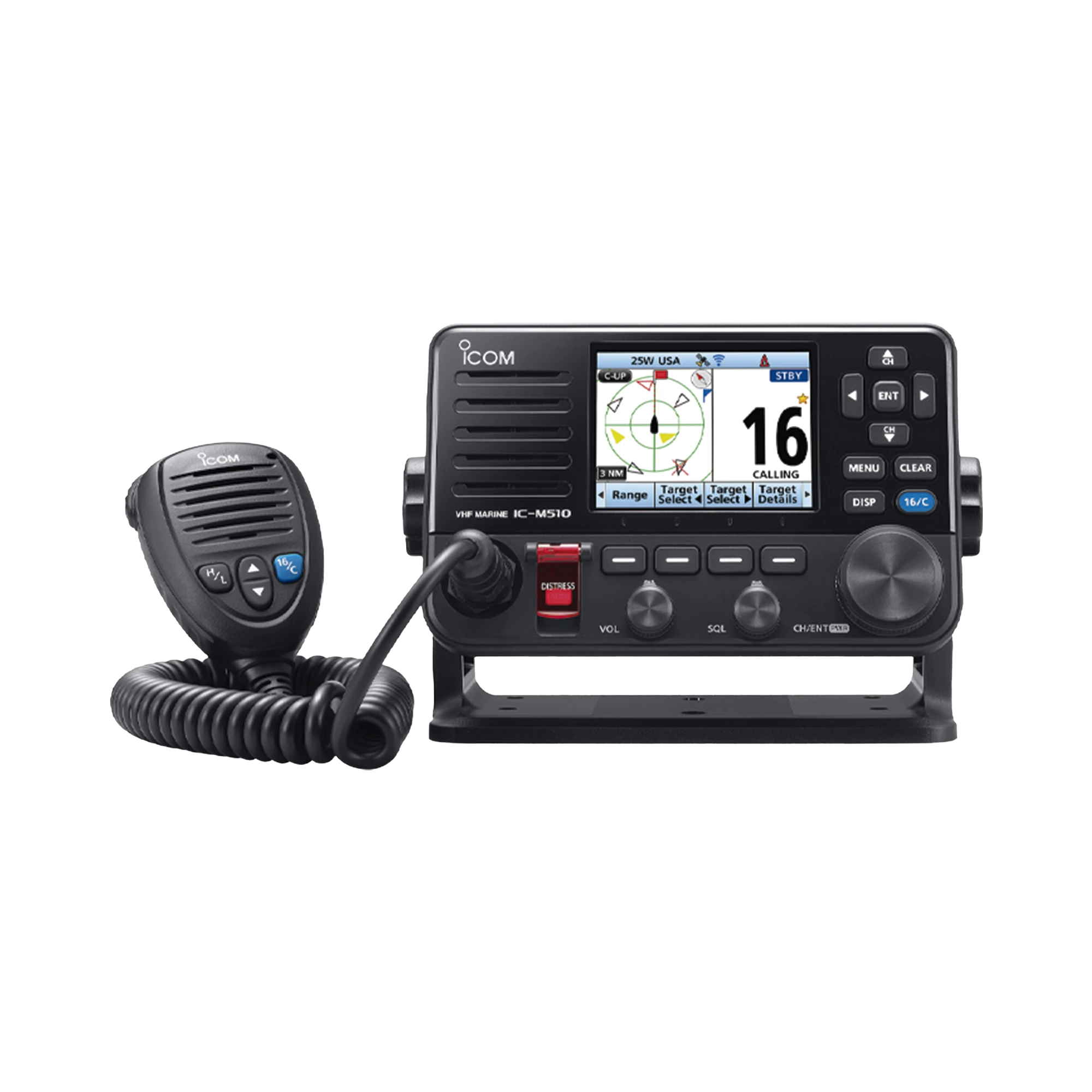 RADIO MÓVIL MARINO VHF CLASE D, CON PANTALLA A COLOR DE 3.5" CON CONECTOR PUERTO NMEA 2000