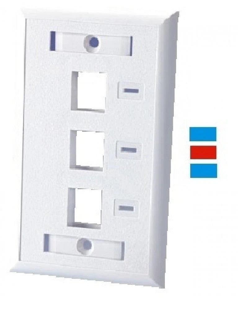 TVC F12UC3PWH - PLACA FRONTAL / 3 VENTANAS / COLOR BLANCO / ETIQUETAS / ICONOS DE COLOR-Faceplate Y Cajas Universales-SAXXON-Bsai Seguridad & Controles