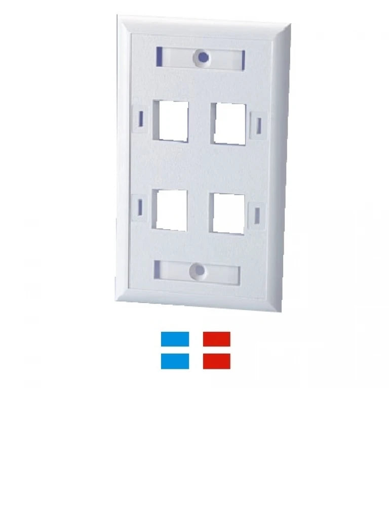 TVC F12UC4PWH - PLACA FRONTAL / 4 VENTANAS / COLOR BLANCO / ETIQUETAS / ICONOS DE COLOR-Faceplate Y Cajas Universales-SAXXON-Bsai Seguridad & Controles