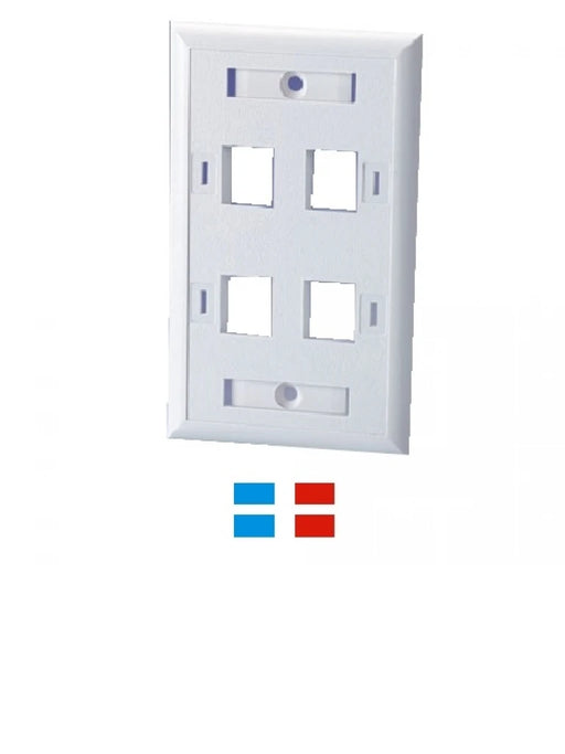 TVC F12UC4PWH - PLACA FRONTAL / 4 VENTANAS / COLOR BLANCO / ETIQUETAS / ICONOS DE COLOR-Faceplate Y Cajas Universales-SAXXON-CPA0002-Bsai Seguridad & Controles